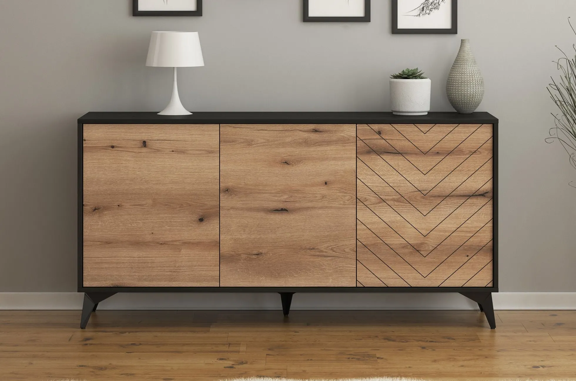 Dolores - Dressoir - Eiken/zwart - 154x39x77 cm