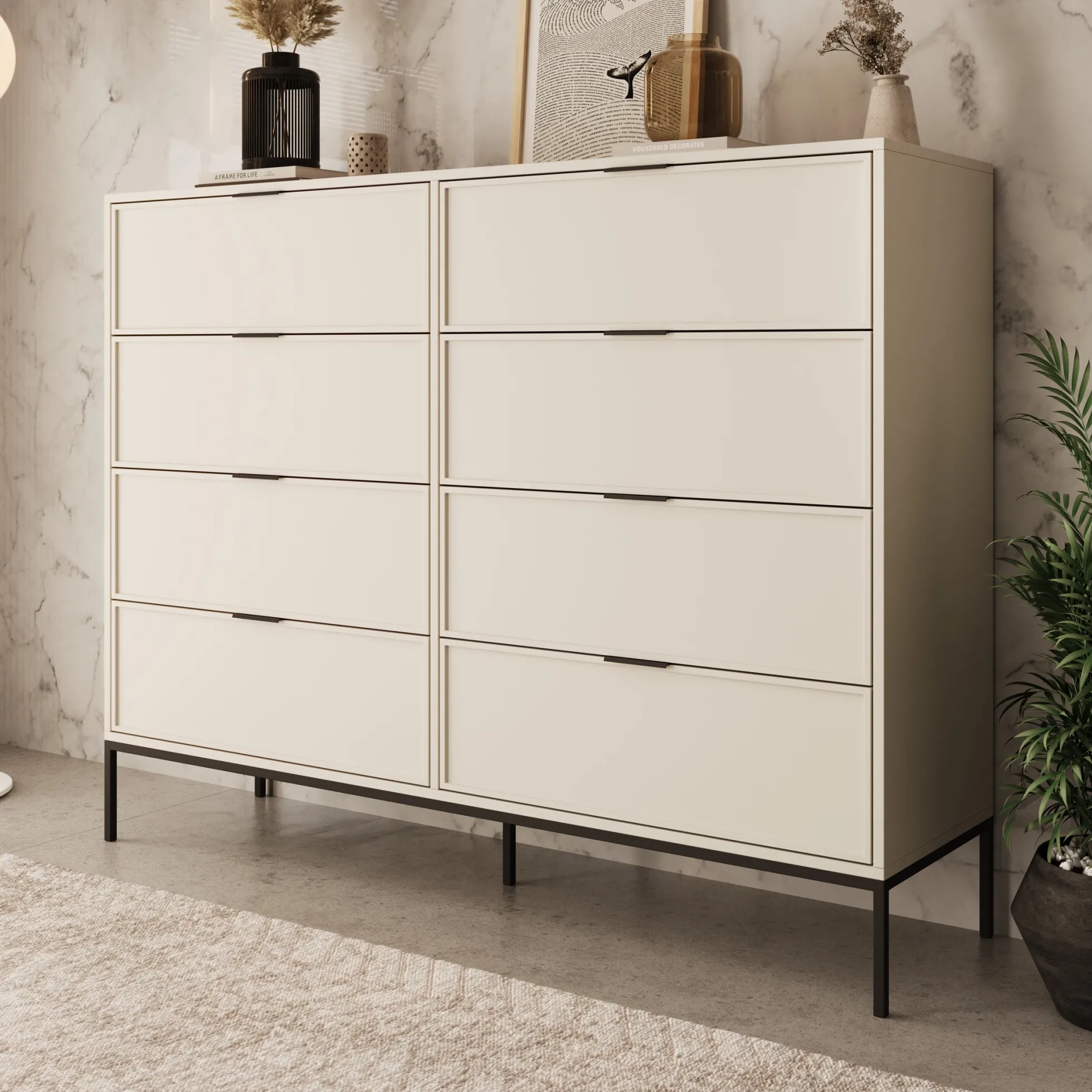 Dominica - Ladekast met 8 lades - Beige - 150x40x115 cm