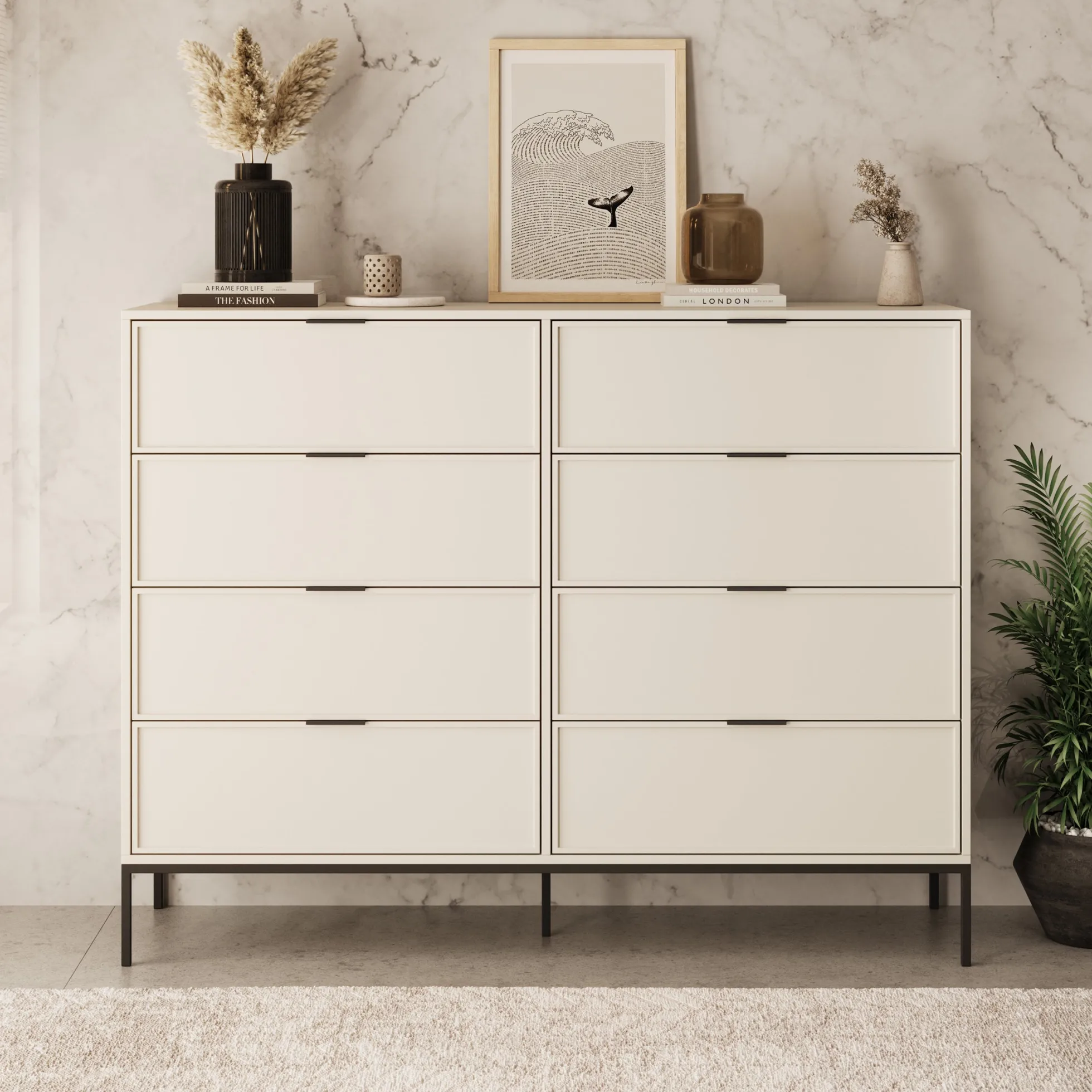 Dominica - Ladekast met 8 lades - Beige - 150x40x115 cm