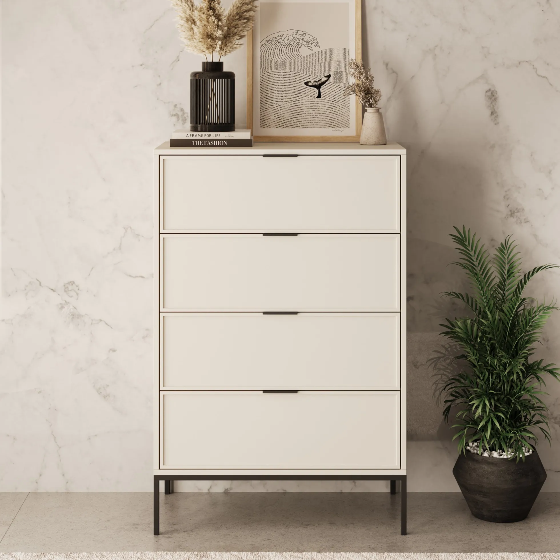 Dominica - Ladekast met 4 lades - Beige - 76x40x115 cm