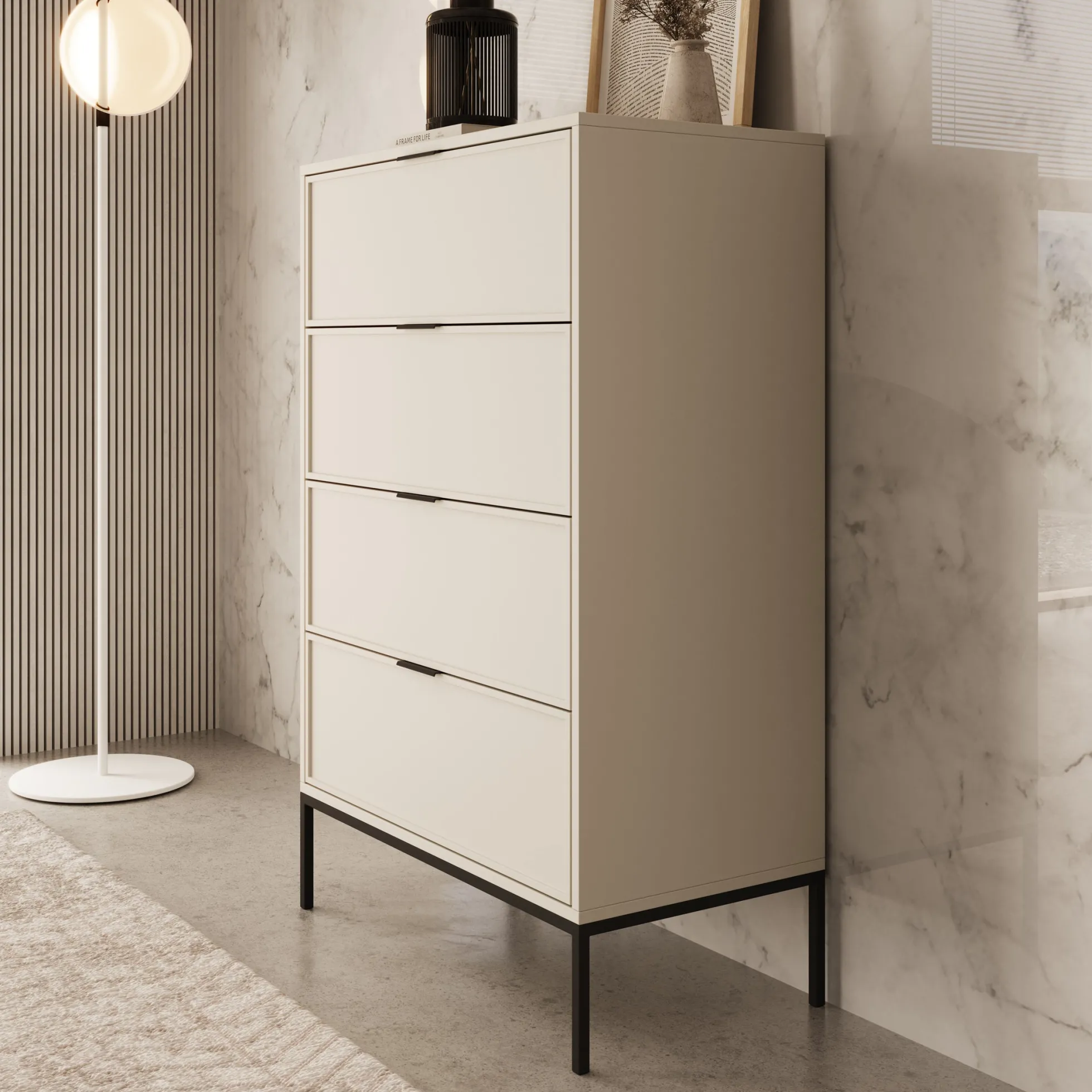 Dominica - Ladekast met 4 lades - Beige - 76x40x115 cm