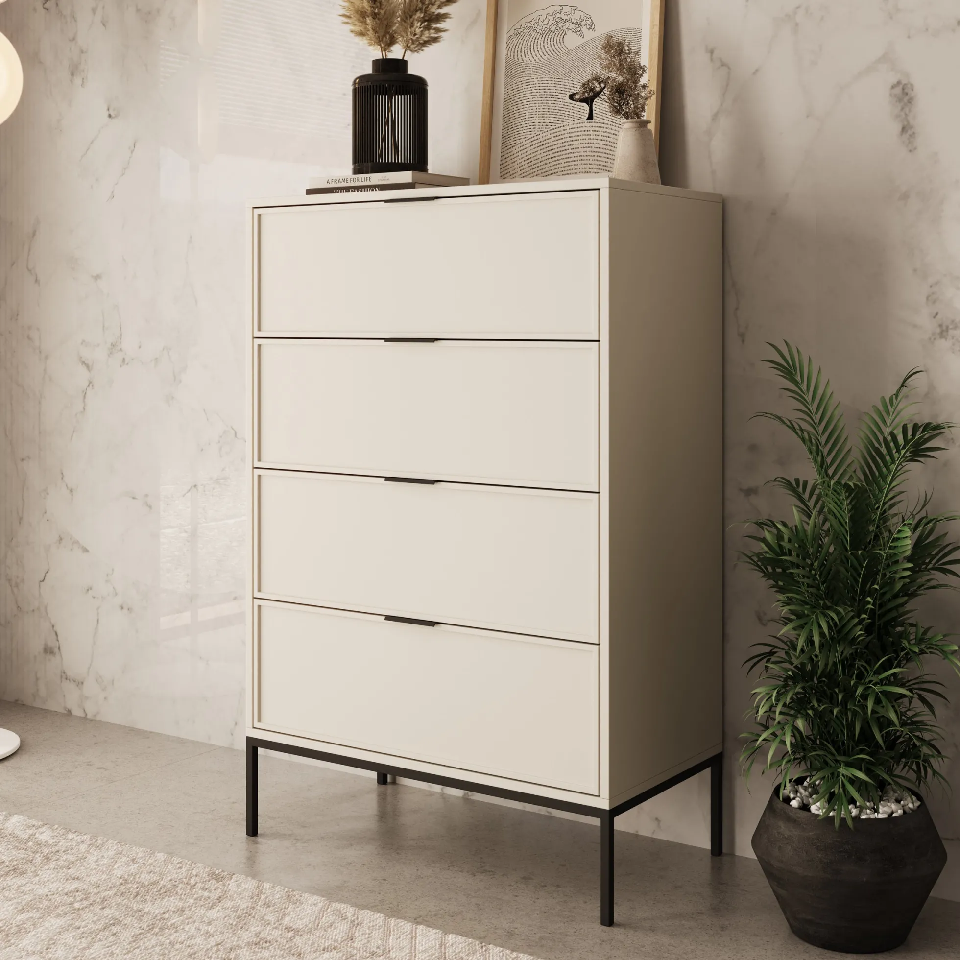 Dominica - Ladekast met 4 lades - Beige - 76x40x115 cm