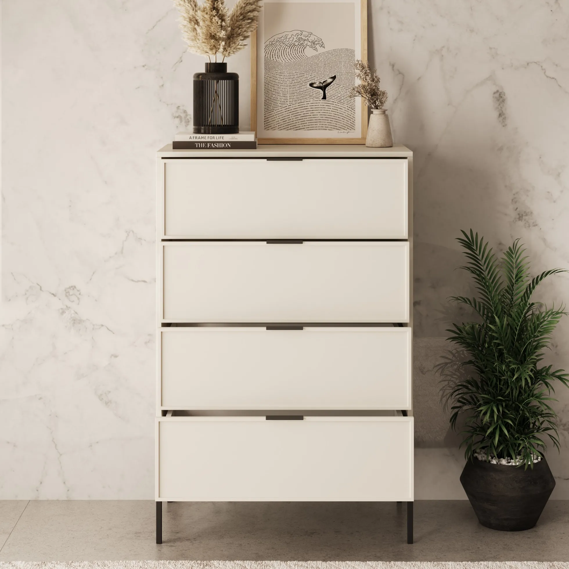 Dominica - Ladekast met 4 lades - Beige - 76x40x115 cm