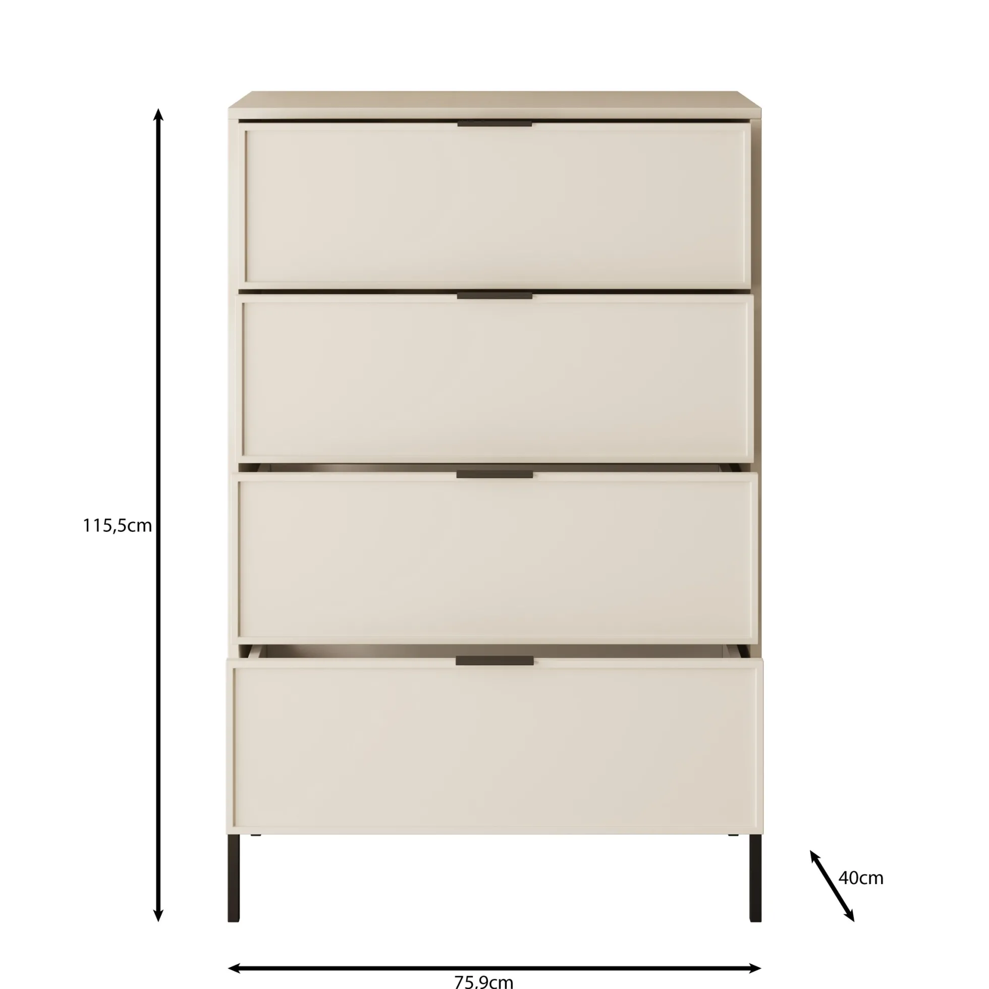 Dominica - Ladekast met 4 lades - Beige - 76x40x115 cm