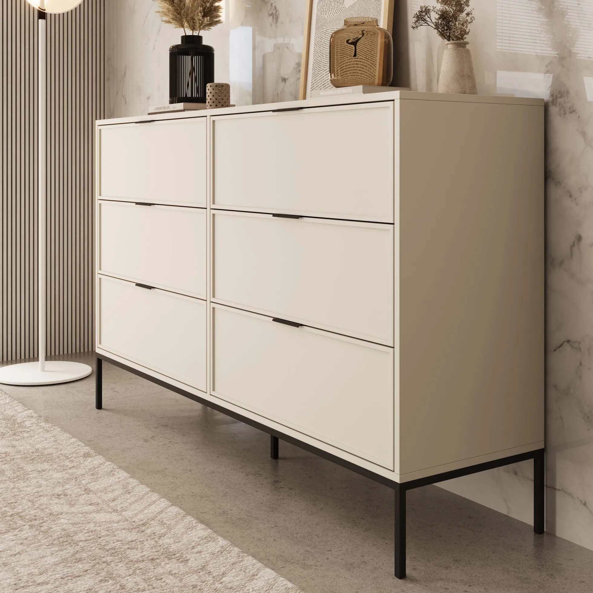 Dominica - Ladekast met 6 lades - Beige - 150x40x92 cm