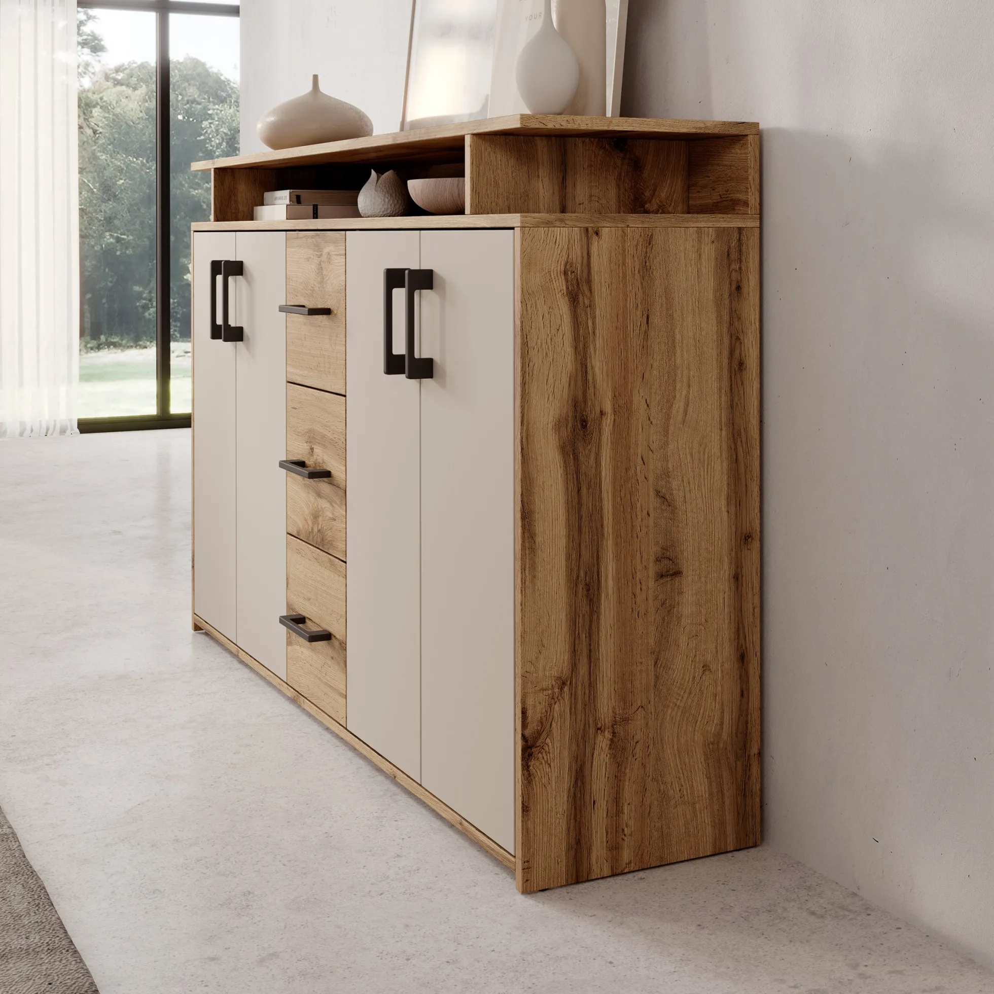 Duna 2 - Dressoir - Eikenpatroon/Beige - 139x34x90 cm