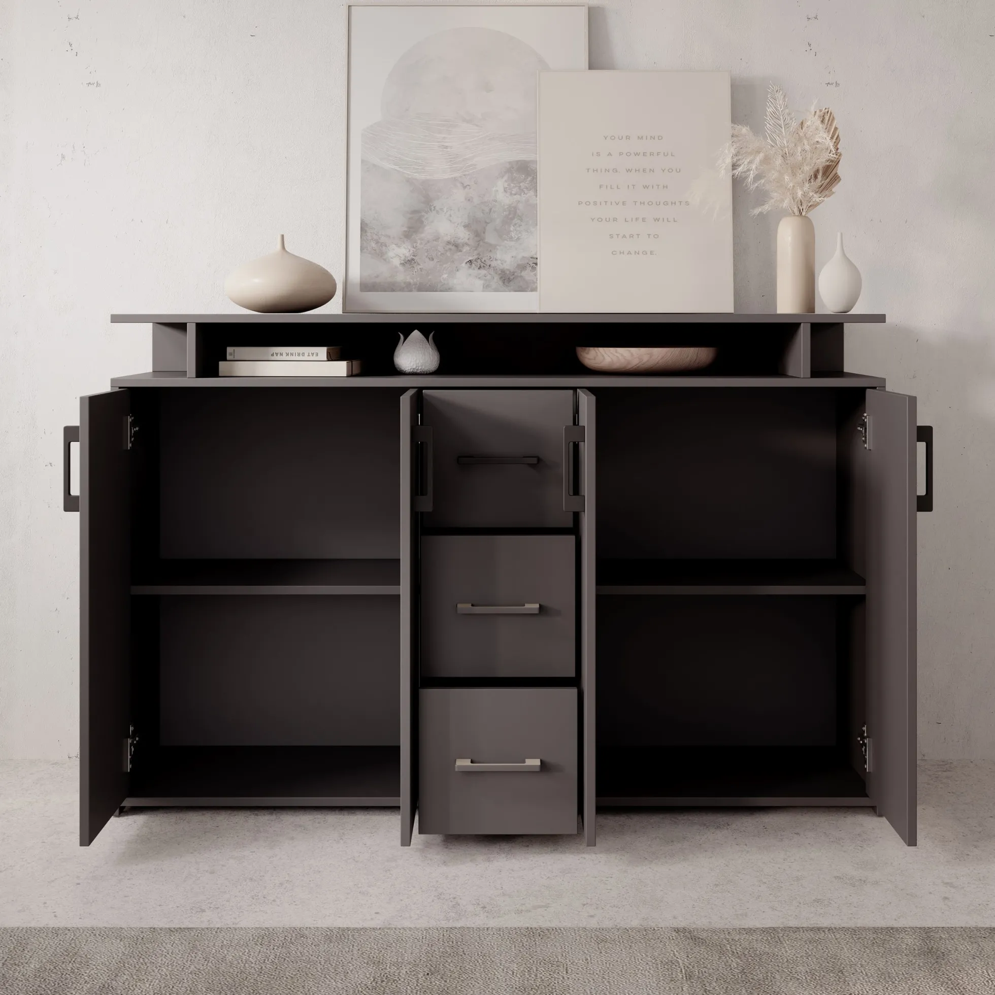 Duna - Dressoir - Antraciet - 139x34x90 cm