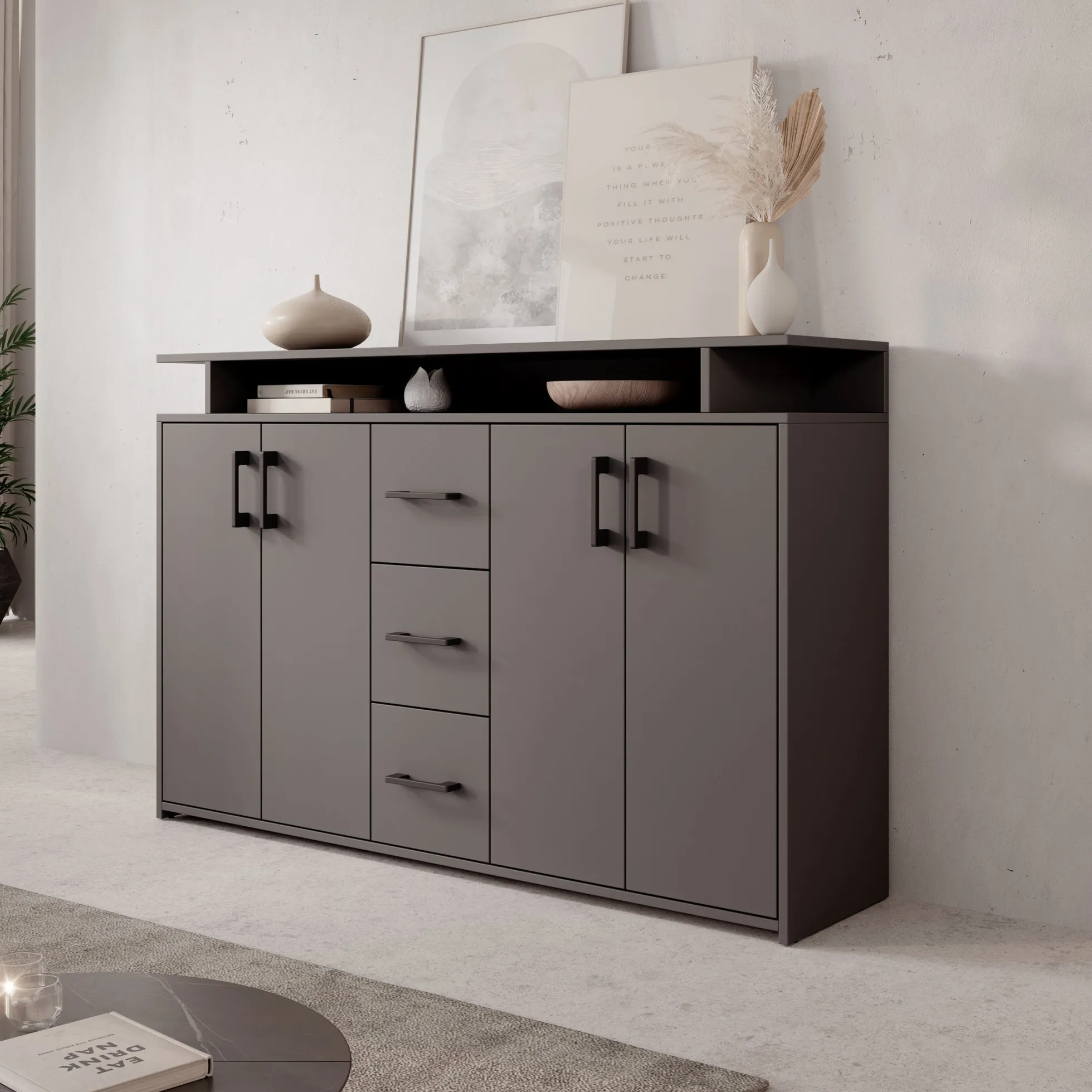 Duna - Dressoir - Antraciet - 139x34x90 cm