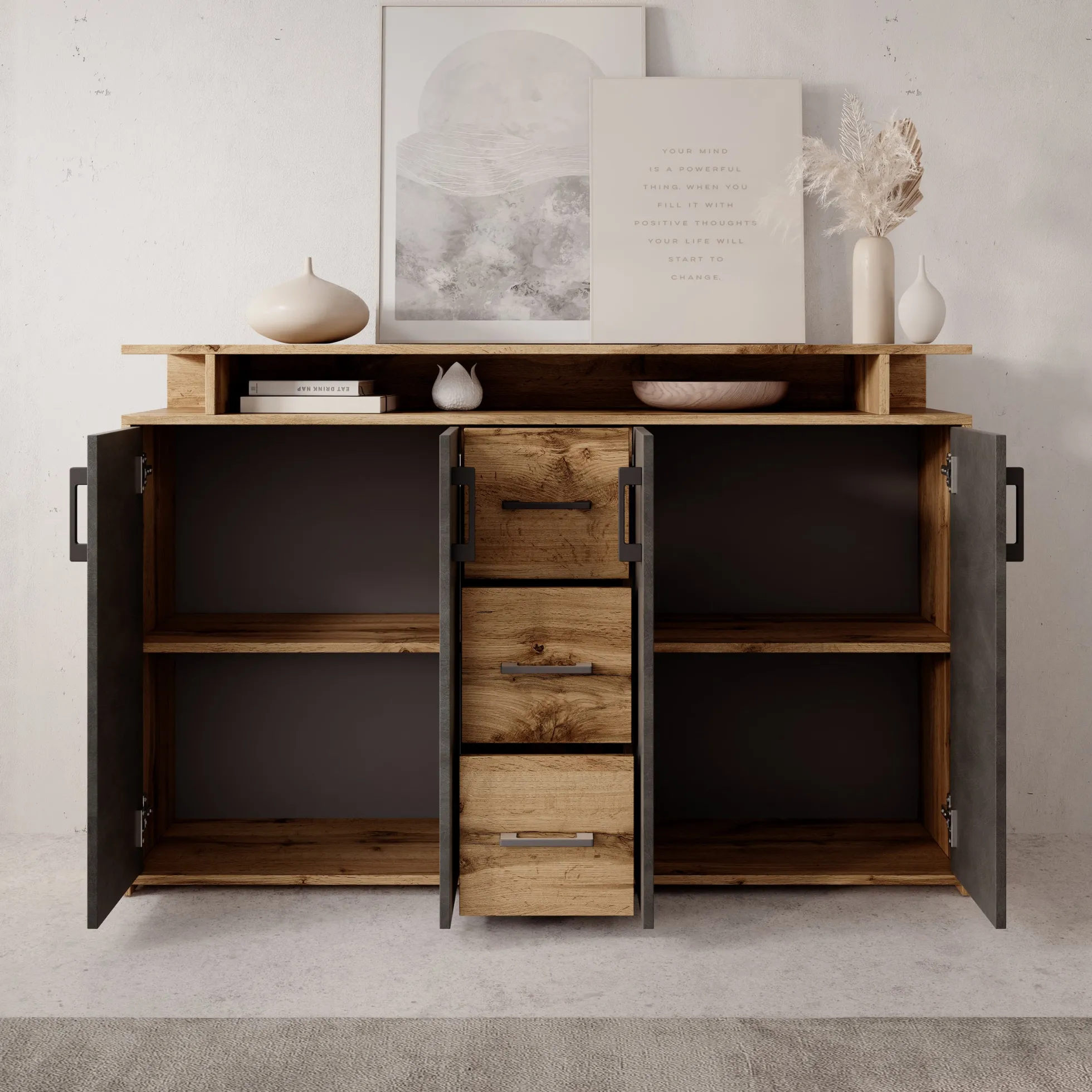 Duna - Dressoir - Eikenpatroon/Grijs - 139x34x90 cm