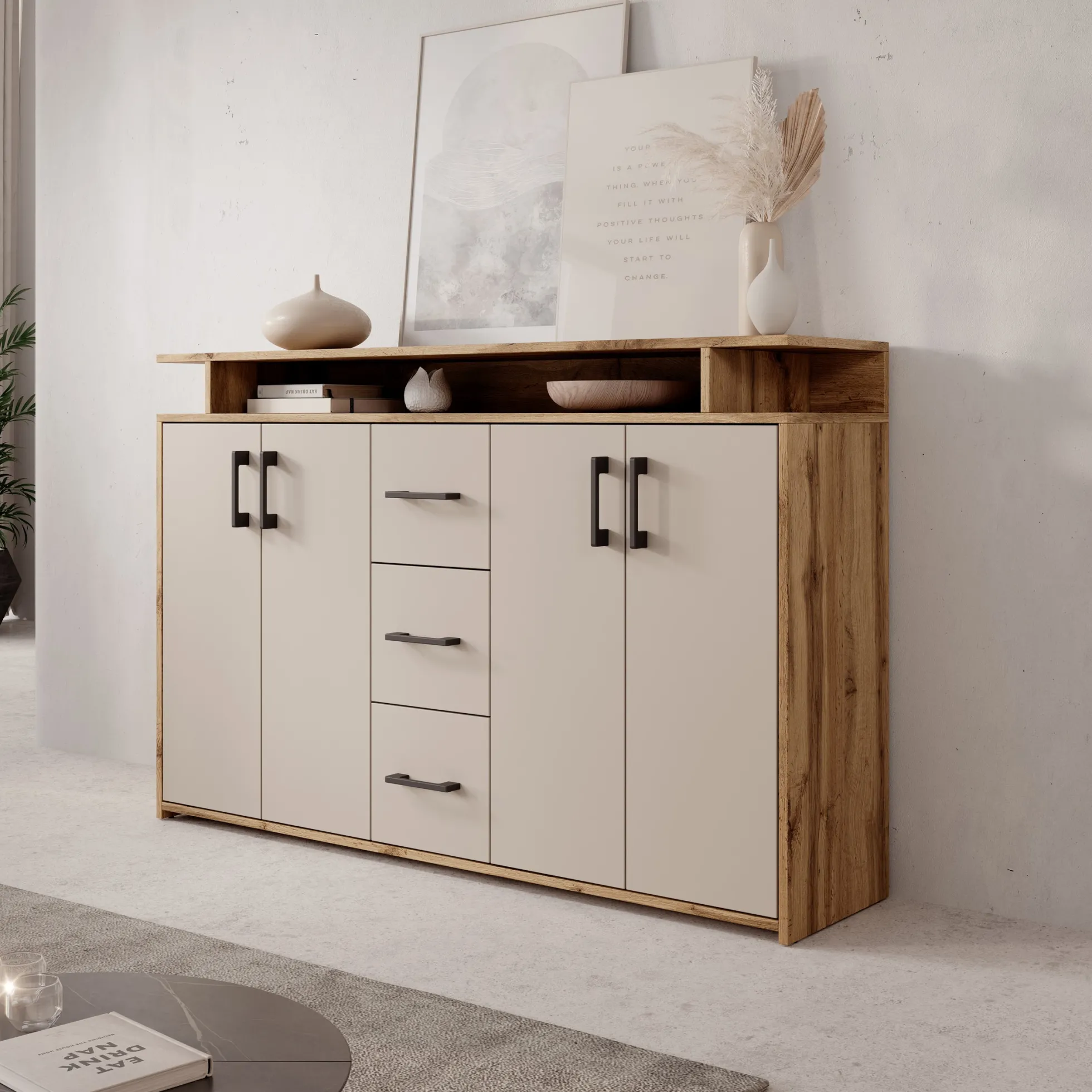 Duna - Dressoir - Eikenpatroon/Beige - 139x34x90 cm