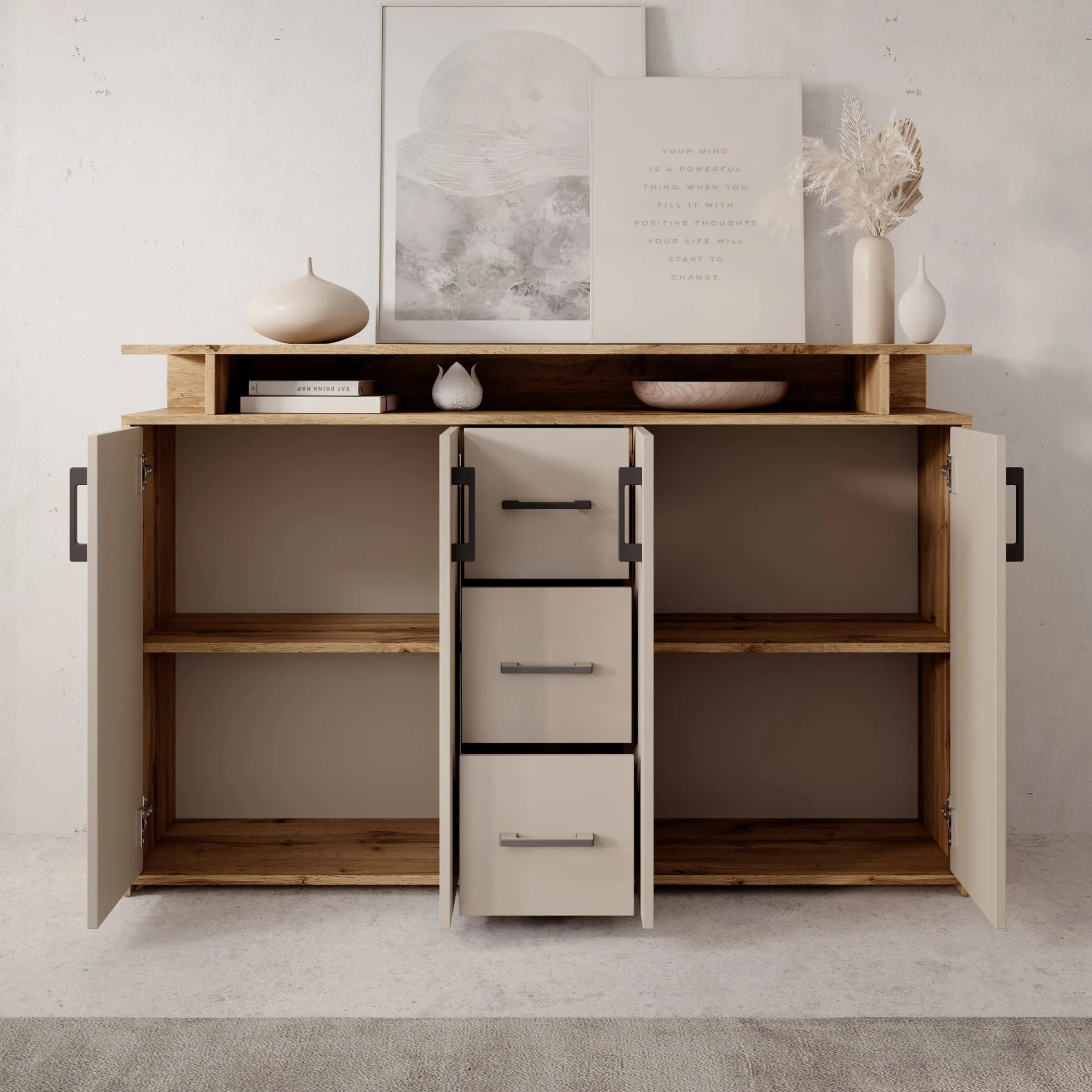 Duna - Dressoir - Eikenpatroon/Beige - 139x34x90 cm