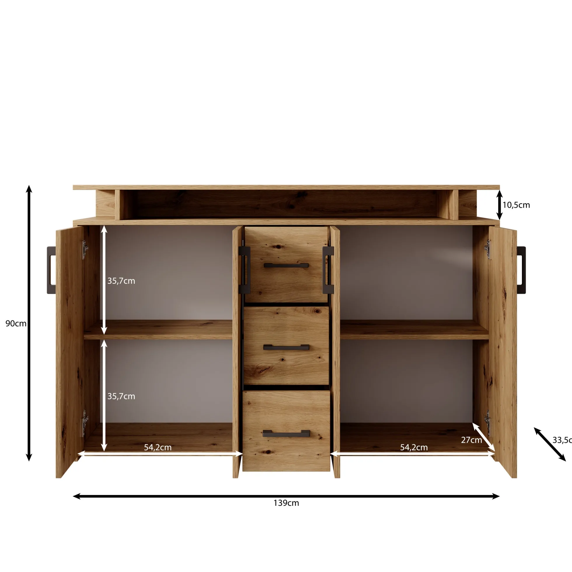 Duna - Dressoir - Eikenpatroon/Beige - 139x34x90 cm