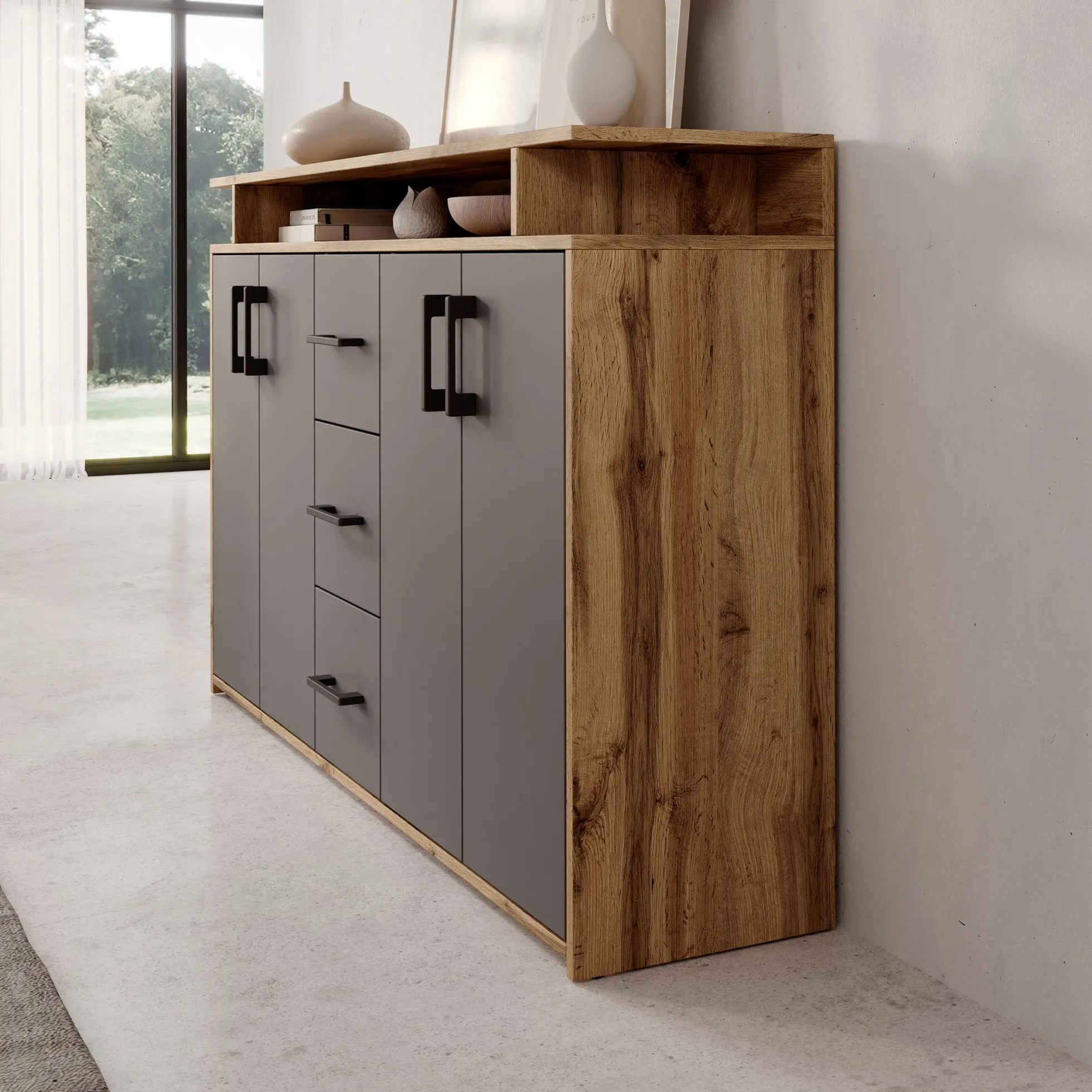 Duna - Dressoir - Eikenpatroon/Antraciet - 139x34x90 cm