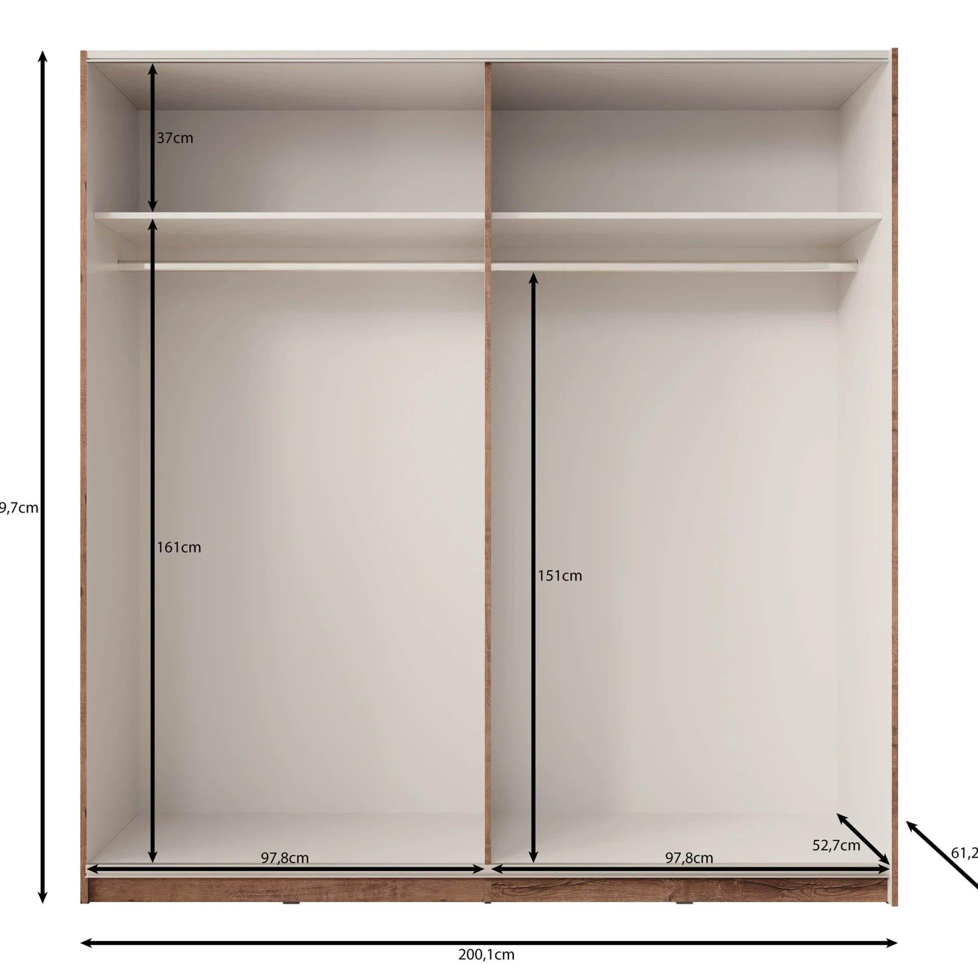 Duvano - Kledingkast 2 schuifdeuren - Eikenpatroon - 200x61x210 cm