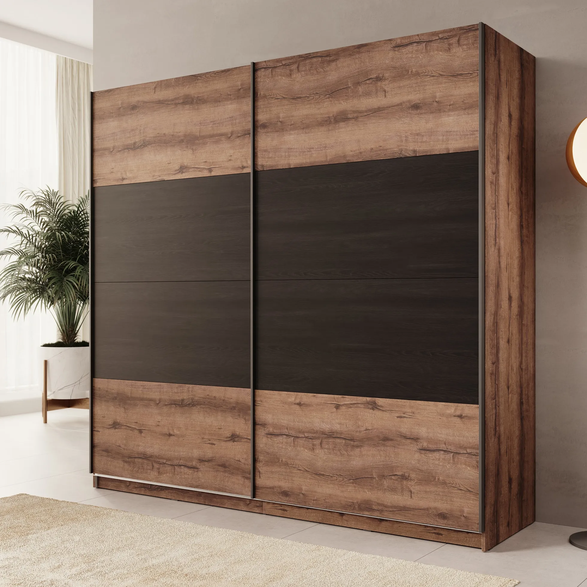 Duvano - Kledingkast 2 schuifdeuren - Eikenpatroon - 220x61x210 cm