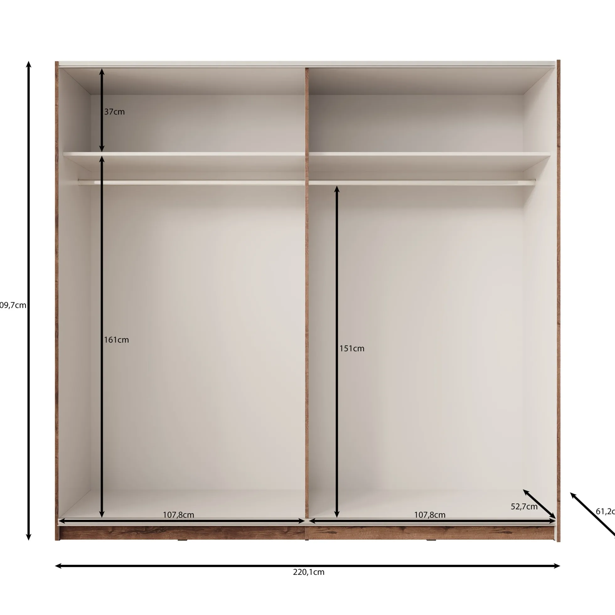 Duvano - Kledingkast 2 schuifdeuren - Eikenpatroon - 220x61x210 cm
