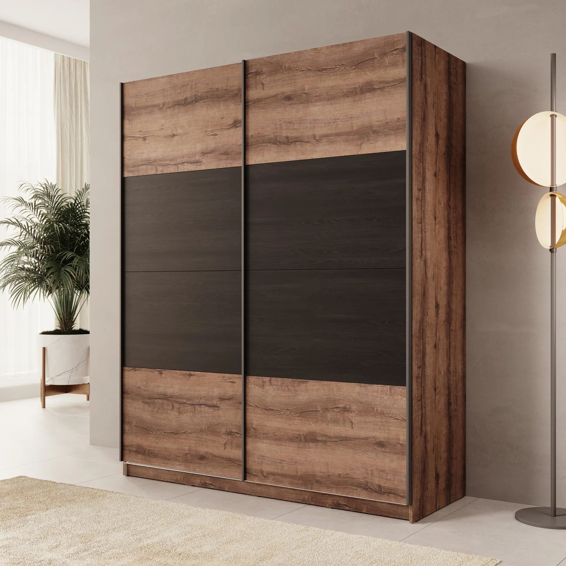 Duvano - Kledingkast 2 schuifdeuren - Eikenpatroon - 170x61x210 cm