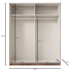 Duvano - Kledingkast 2 schuifdeuren - Eikenpatroon - 170x61x210 cm
