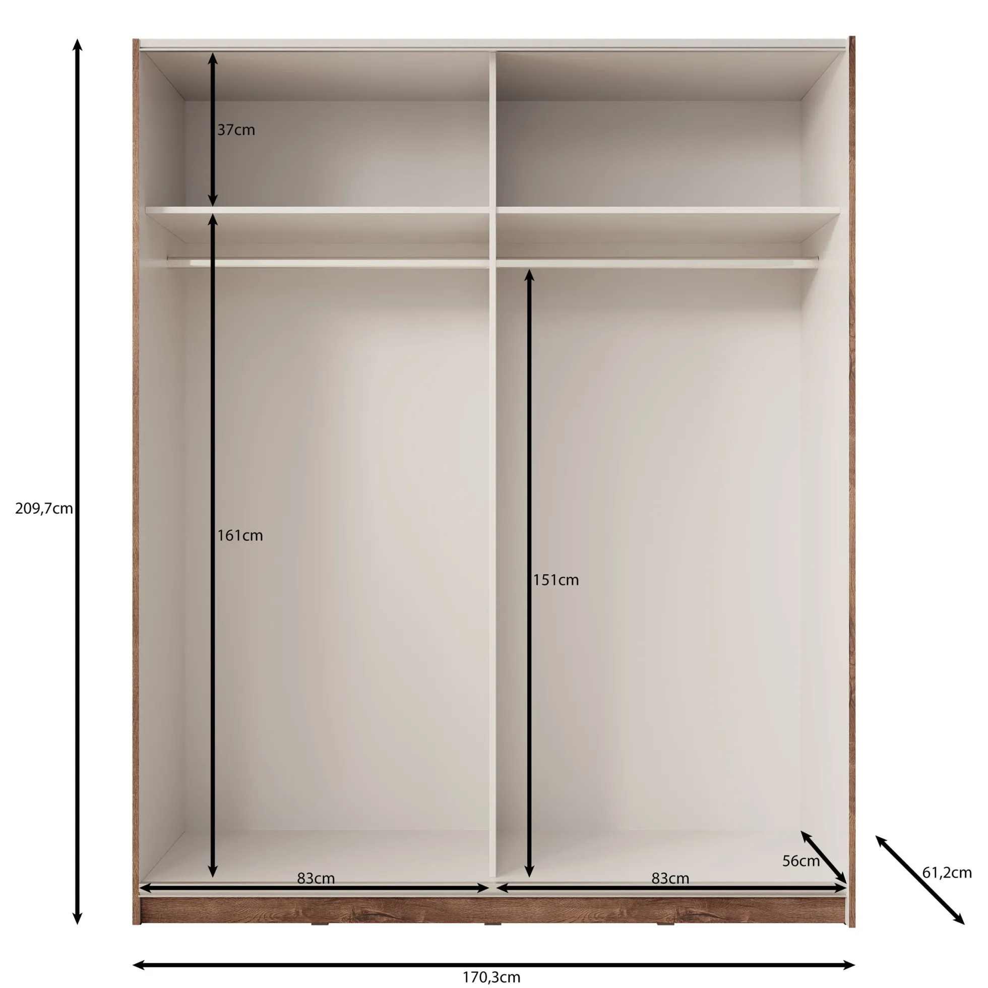 Duvano - Kledingkast 2 schuifdeuren - Eikenpatroon - 170x61x210 cm