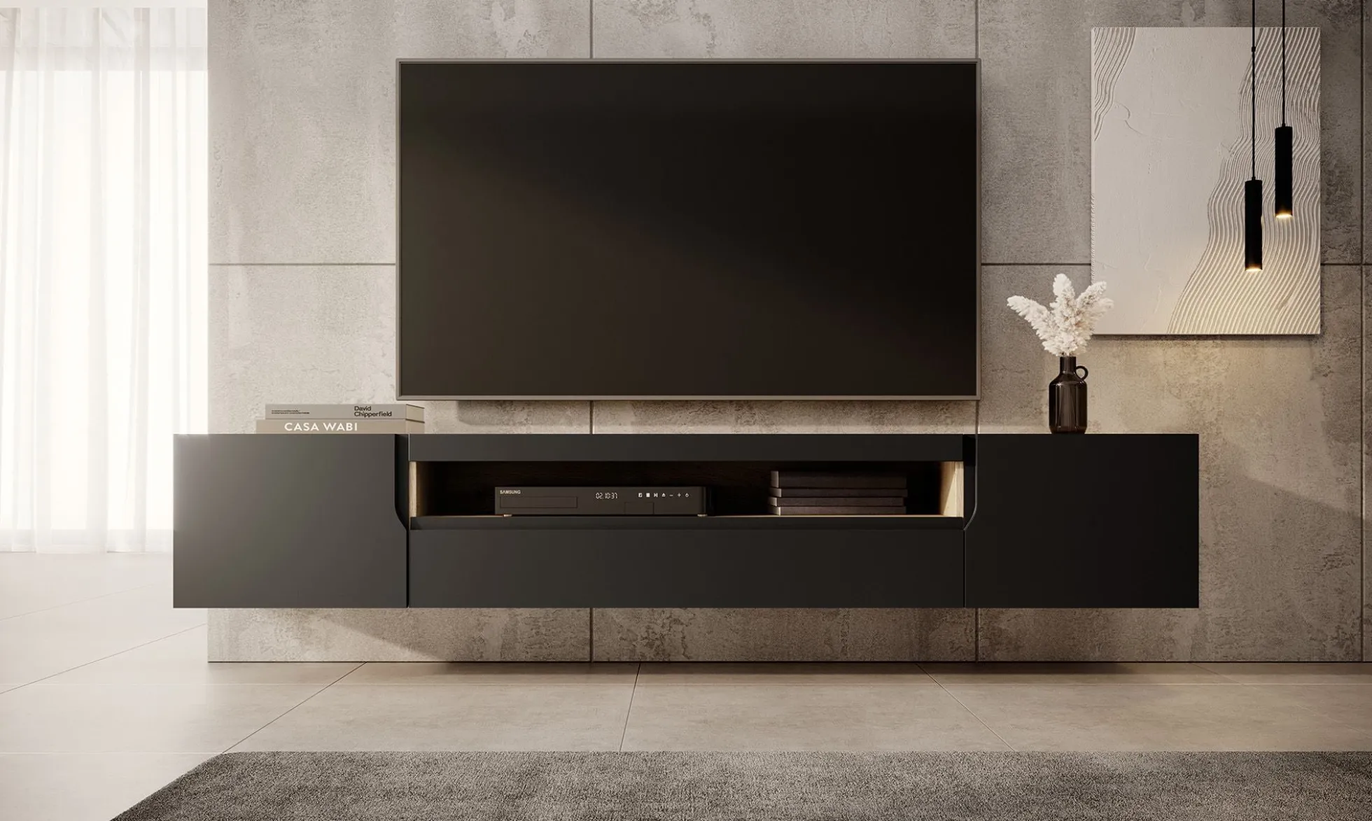 Dylan - TV-Meubel - Mat zwart/eiken - 200 cm