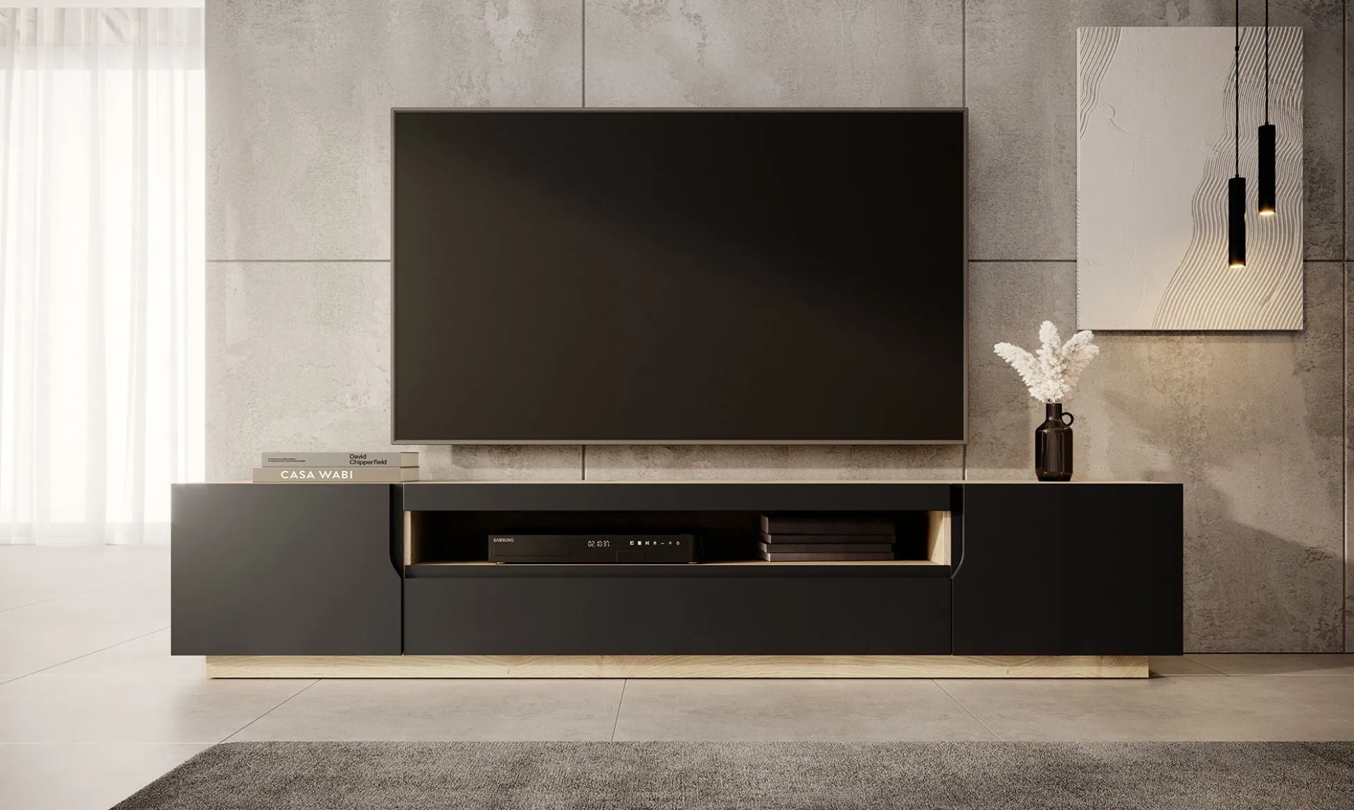 Dylan - TV-Meubel - Mat zwart/eiken - 200 cm