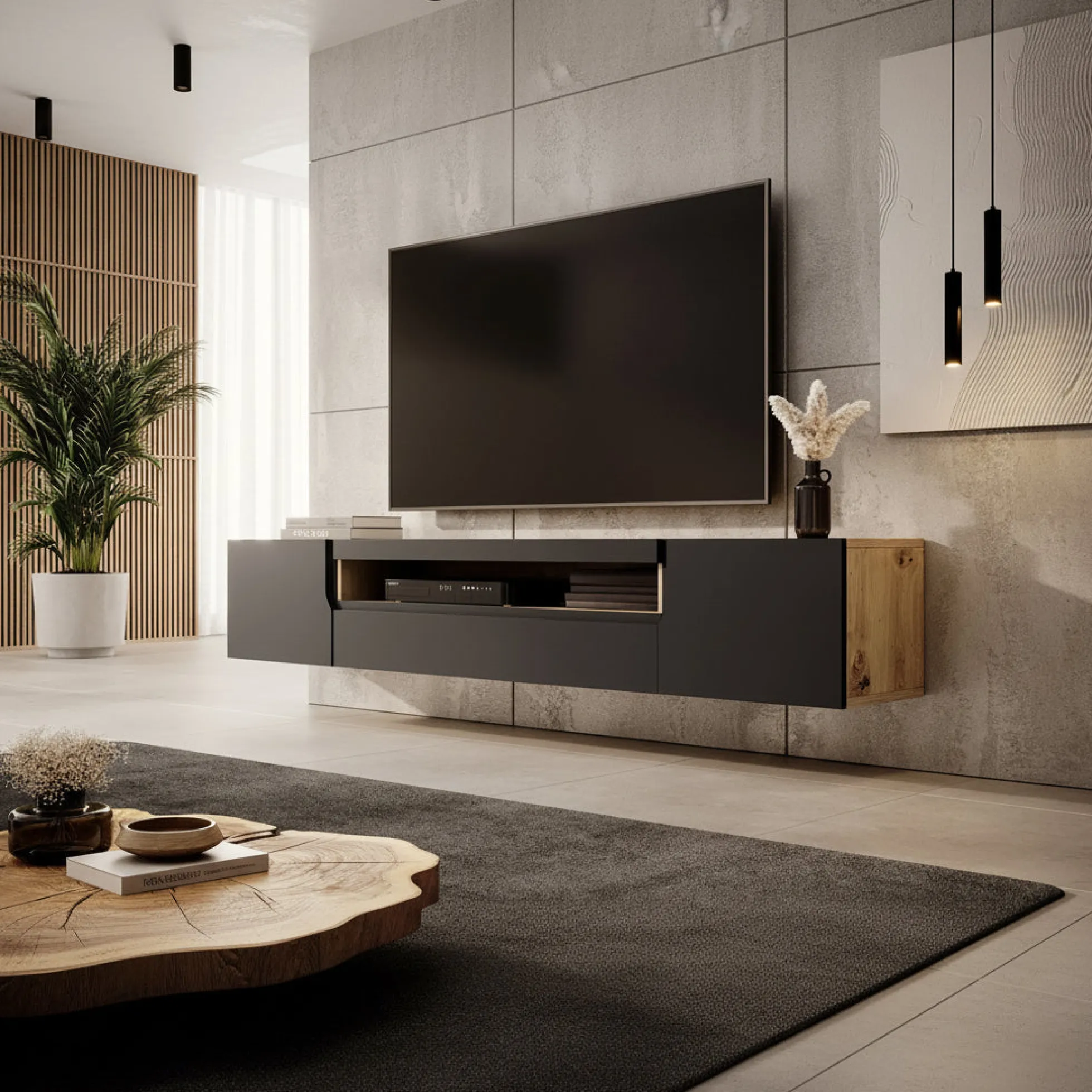 Dylan - TV-Meubel - Mat zwart/eiken - 200 cm