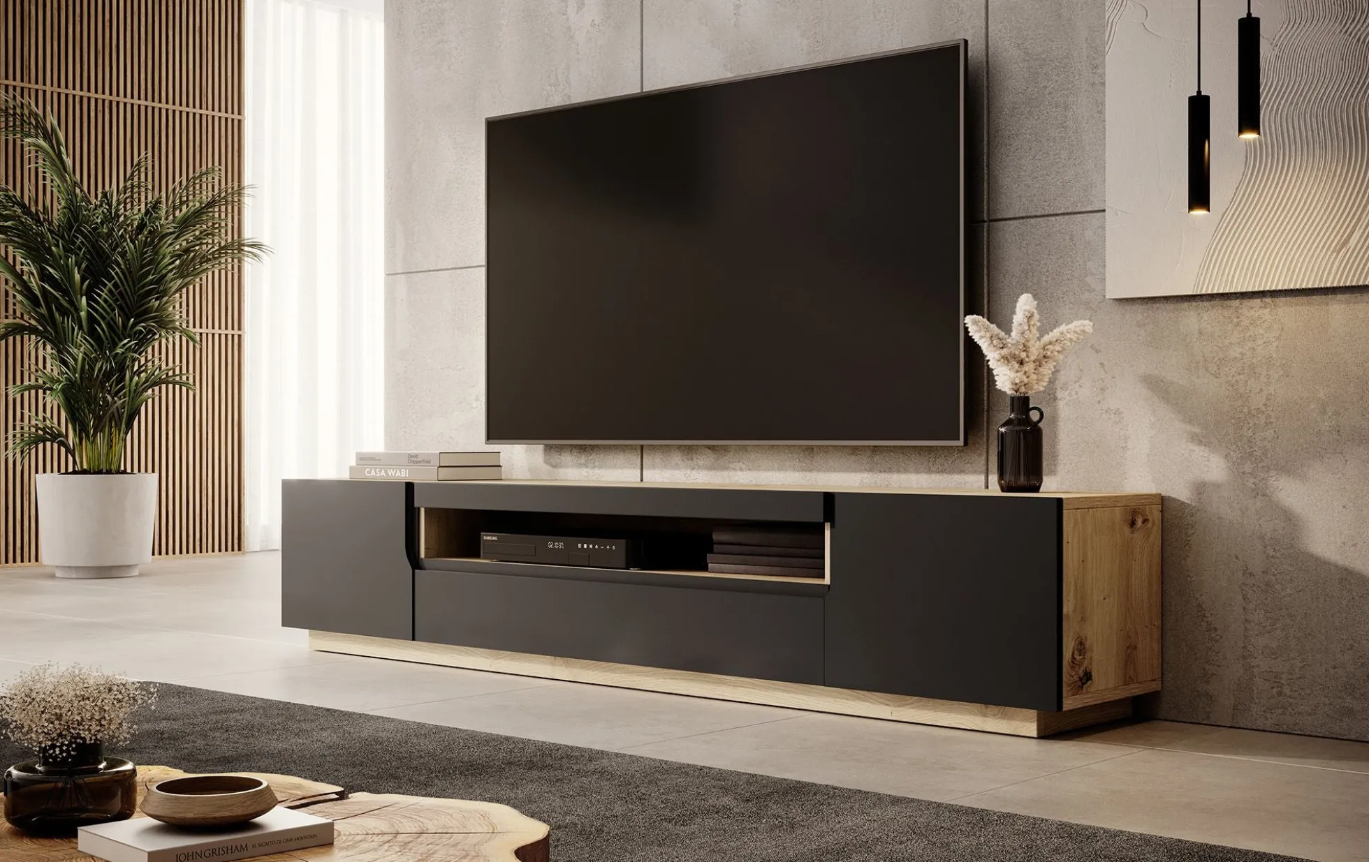 Dylan - TV-Meubel - Mat zwart/eiken - 200 cm