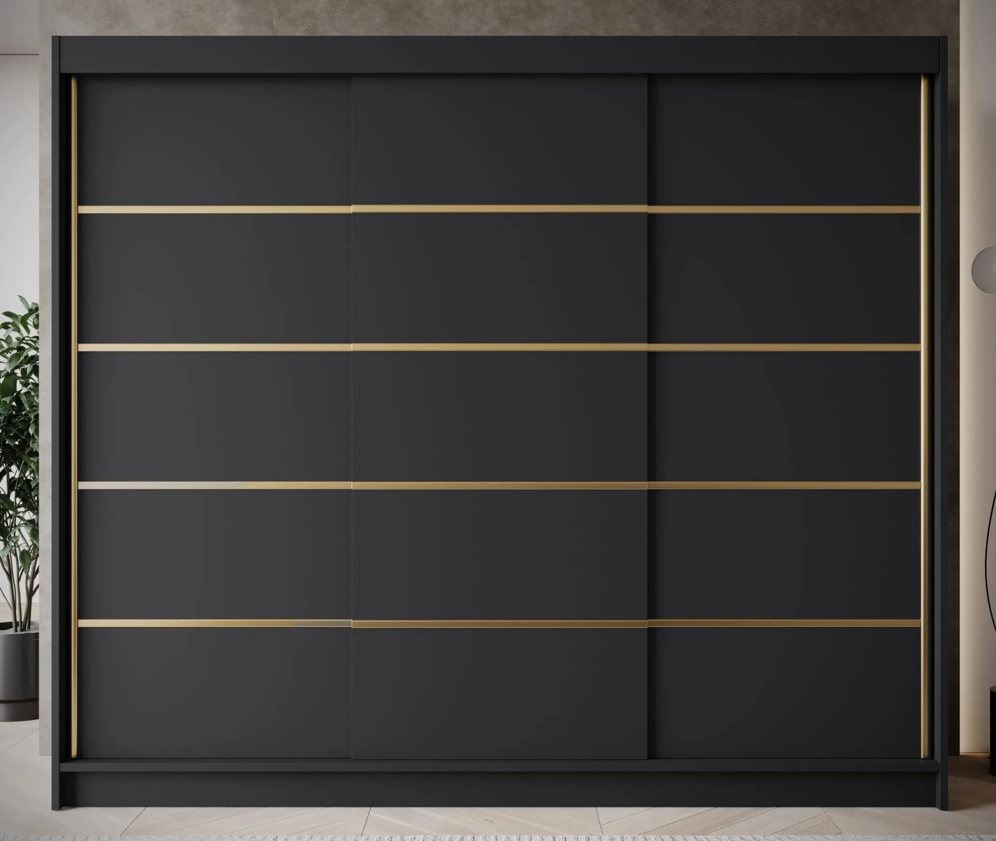 Eagle - Kledingkast met schuifdeuren - Zwart - 250x58x215 cm