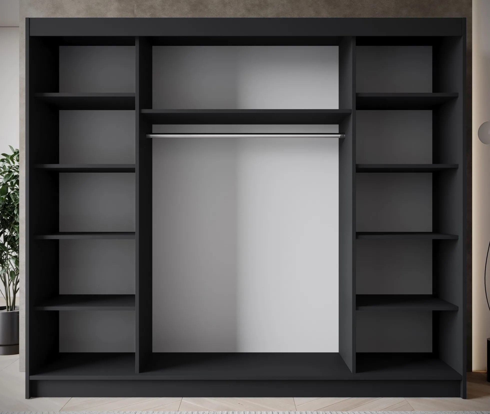Eagle - Kledingkast met schuifdeuren - Zwart - 250x58x215 cm