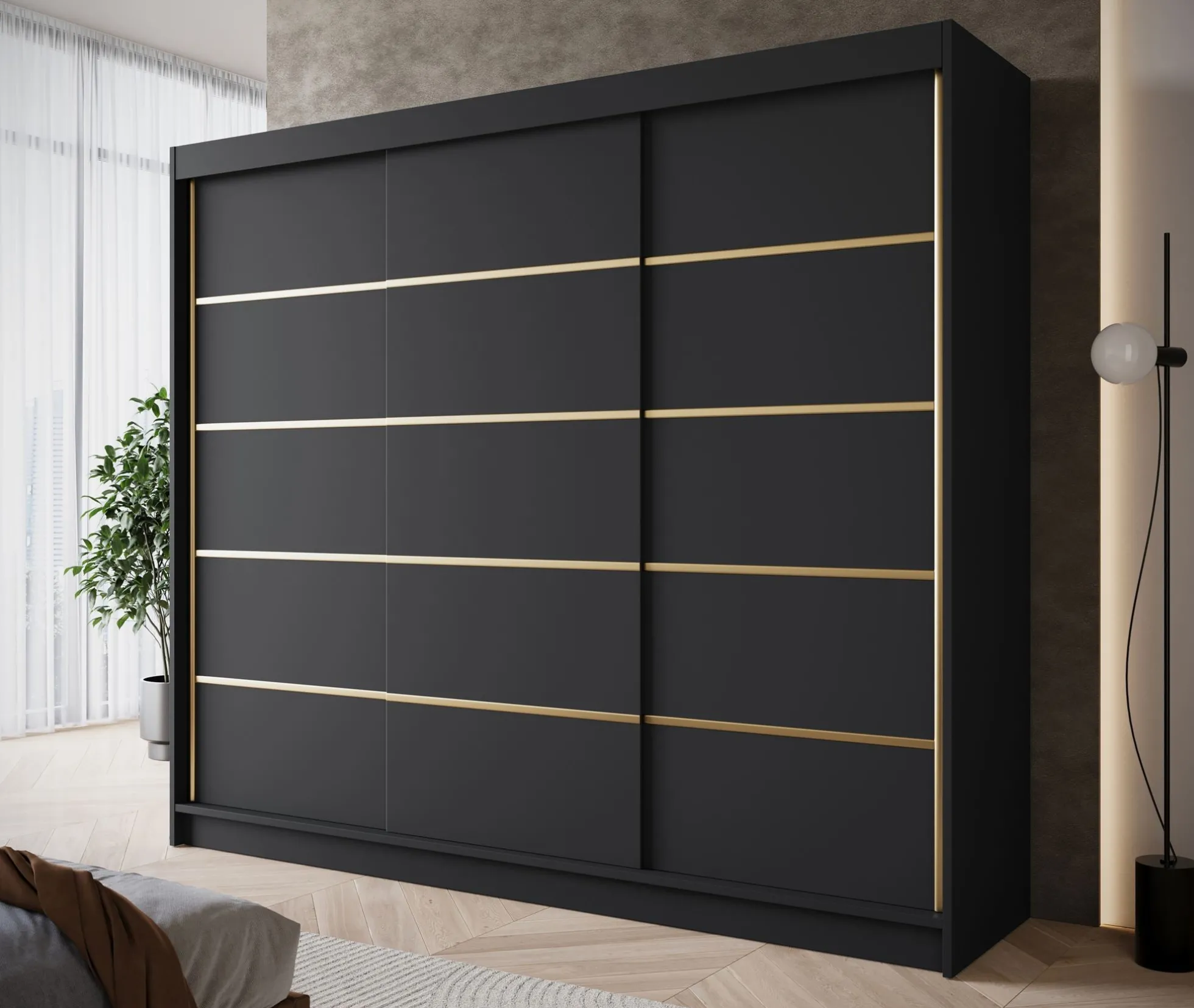 Eagle - Kledingkast met schuifdeuren - Zwart - 250x58x215 cm