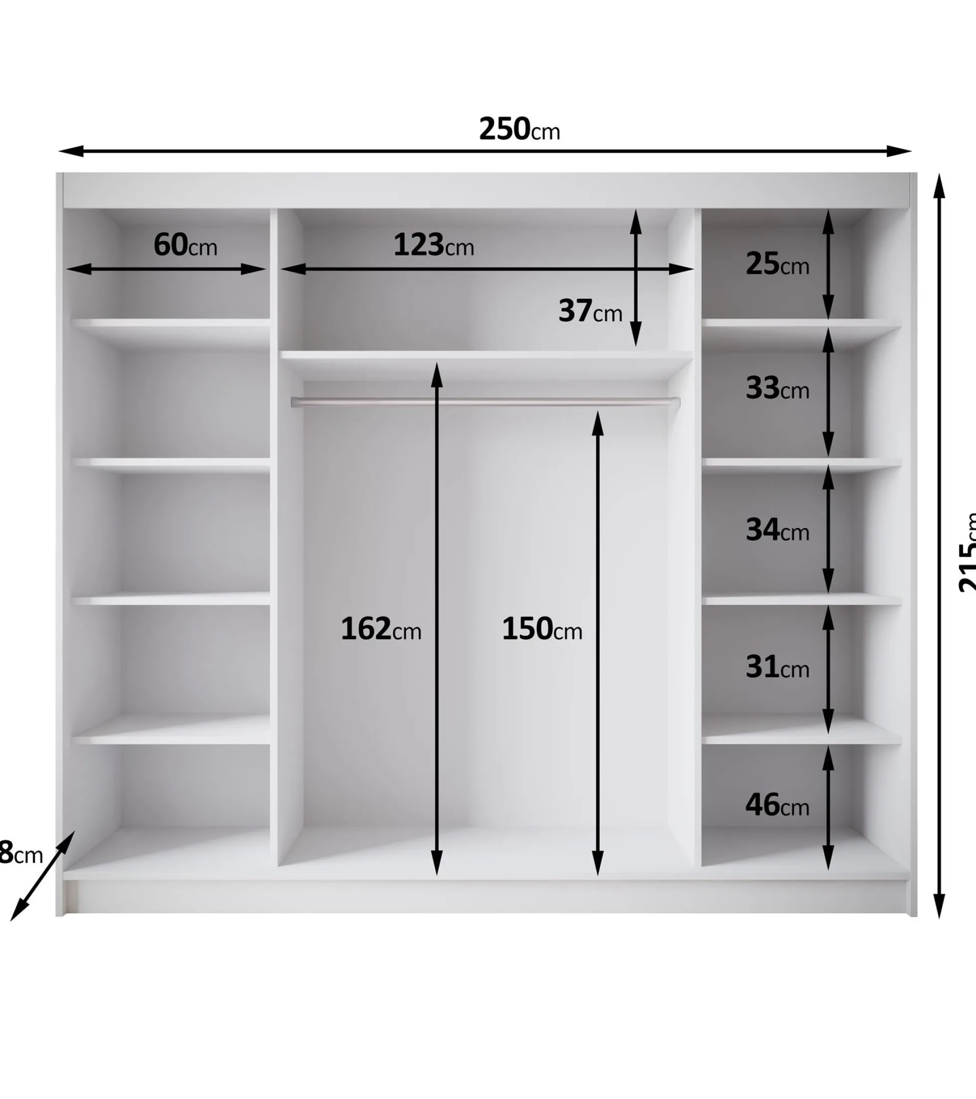Eagle - Kledingkast met schuifdeuren - Zwart - 250x58x215 cm