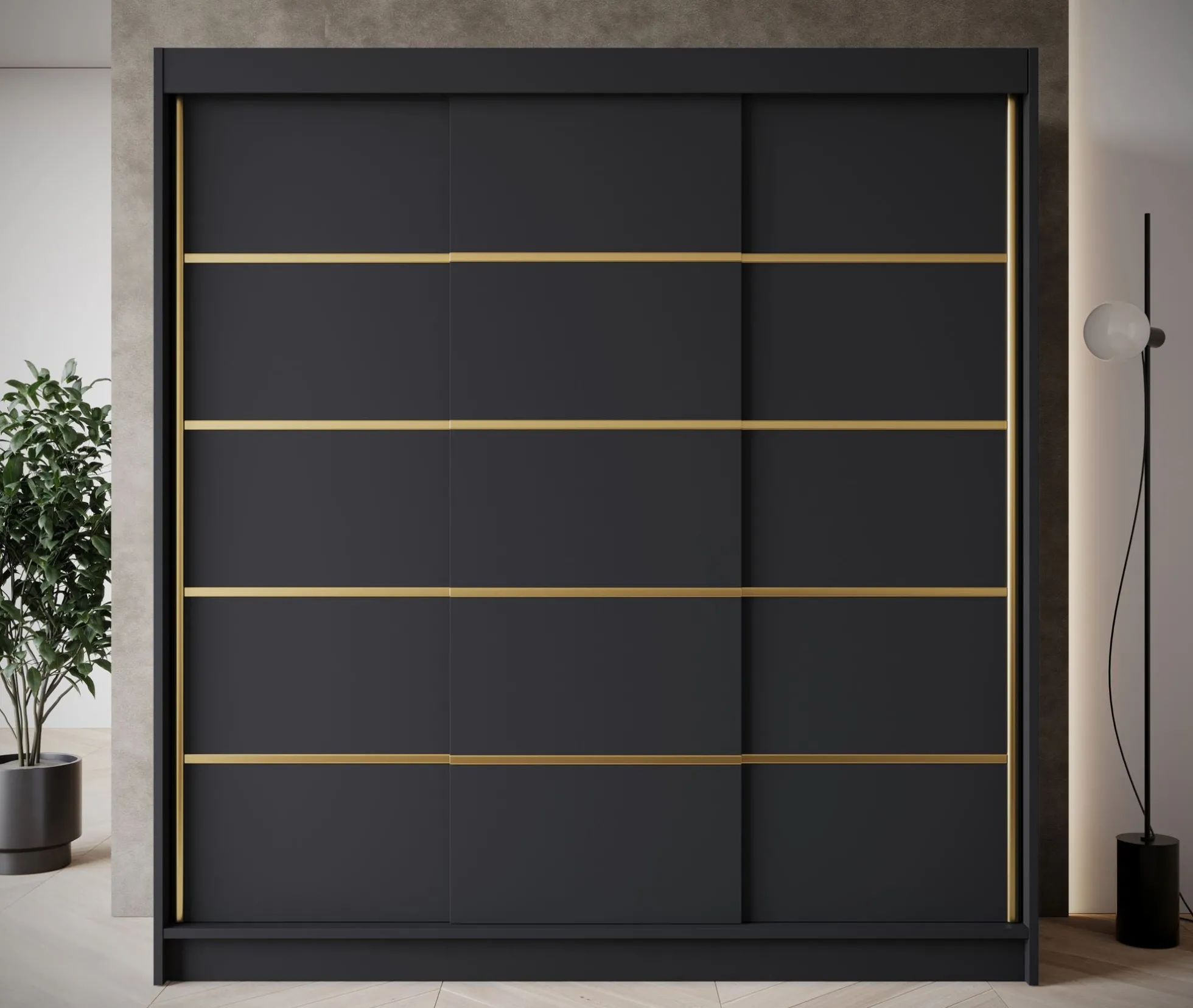 Eagle - Kledingkast met schuifdeuren - Zwart - 200x58x215 cm