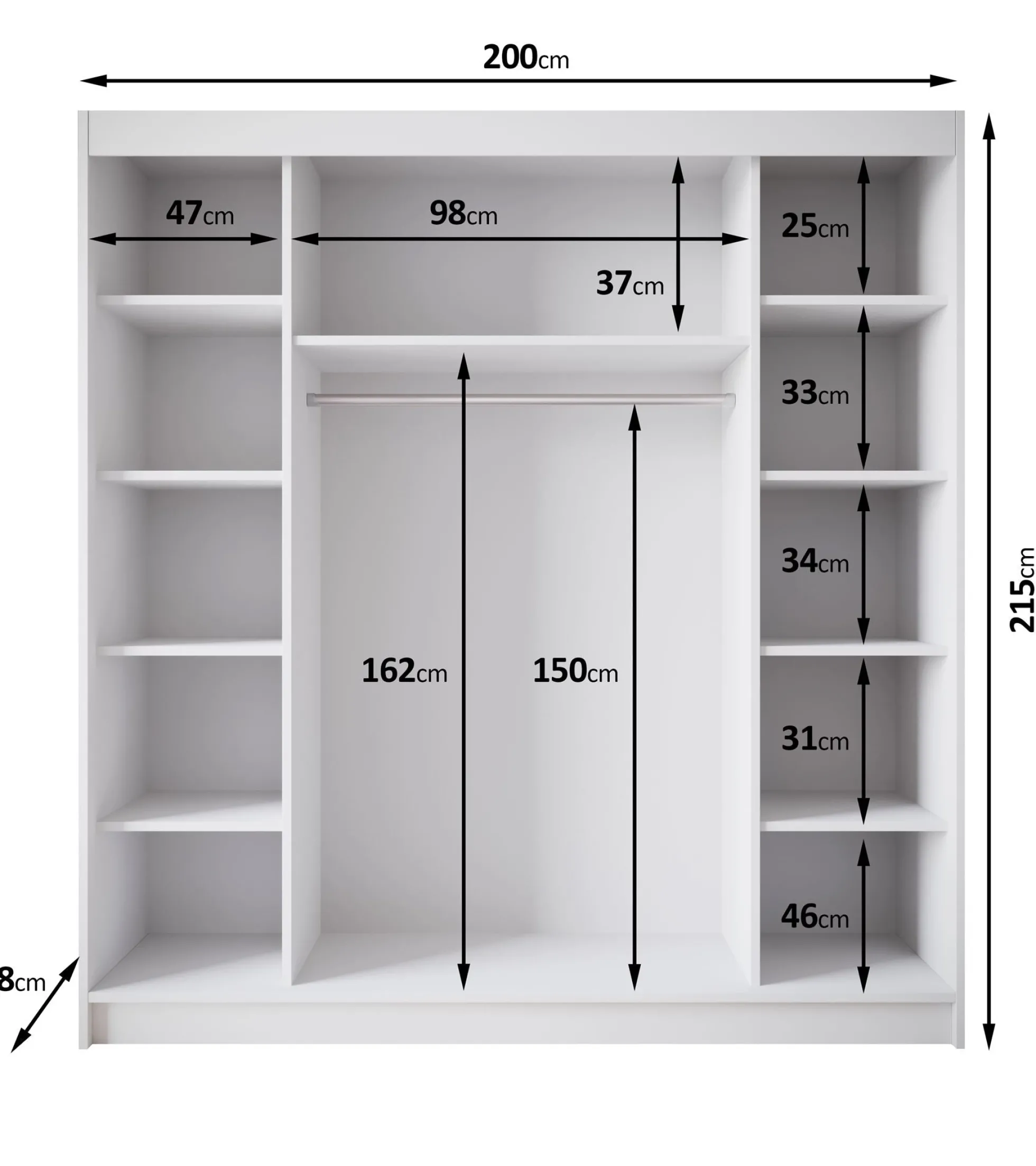 Eagle - Kledingkast met schuifdeuren - Zwart - 200x58x215 cm