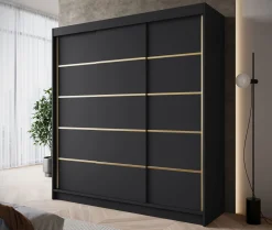 Eagle - Kledingkast met schuifdeuren - Zwart - 200x58x215 cm