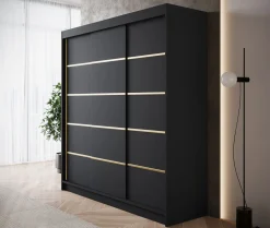 Eagle - Kledingkast met schuifdeuren - Zwart - 200x58x215 cm