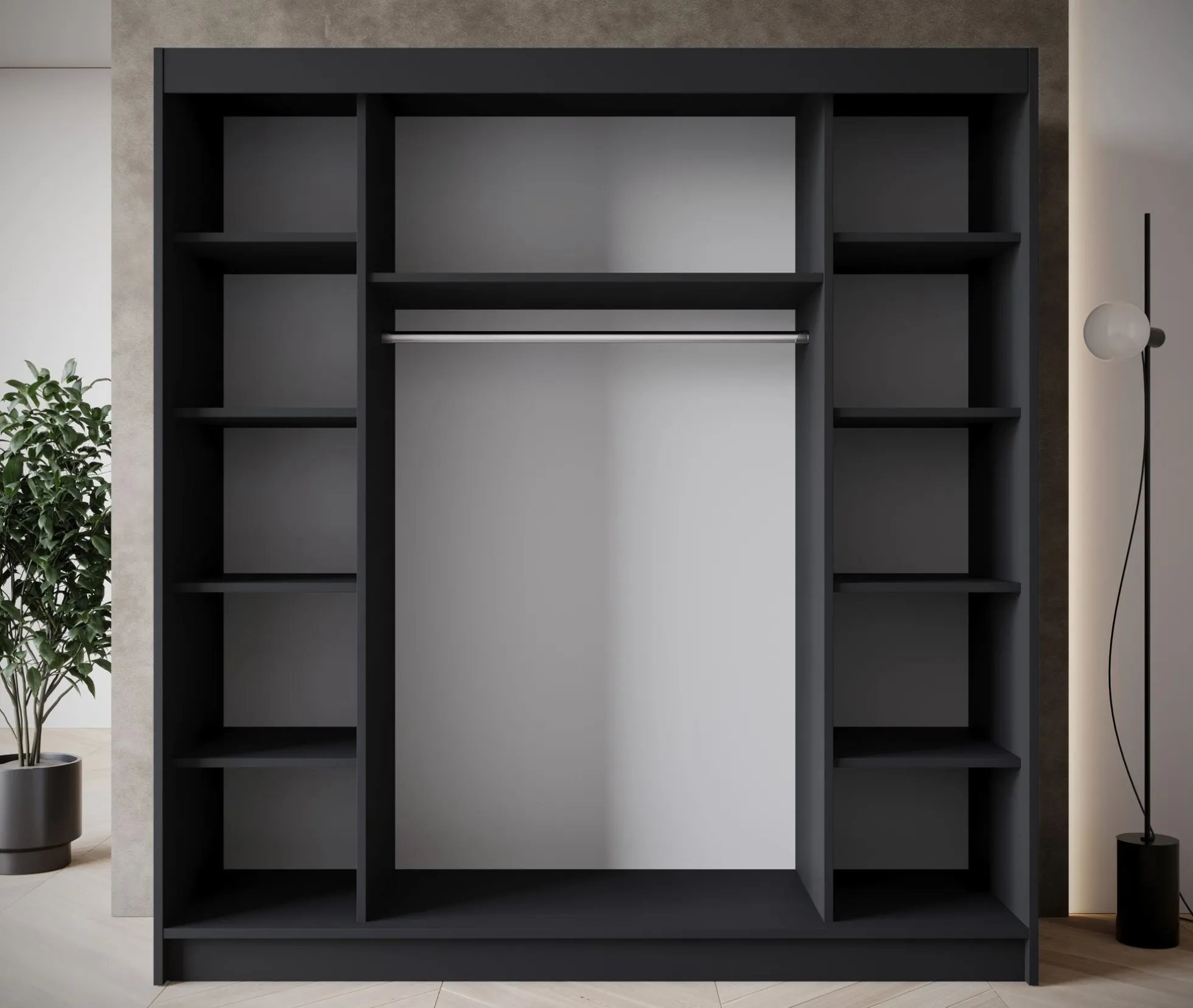 Eagle - Kledingkast met schuifdeuren - Zwart - 200x58x215 cm