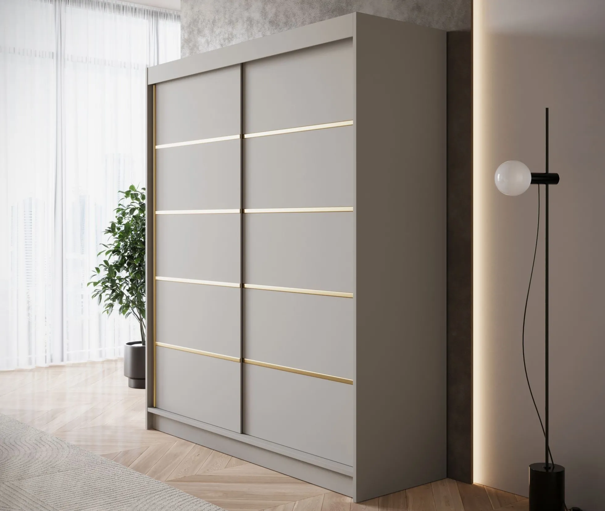 Eagle - Kledingkast met schuifdeuren - Beige - 180x58x215 cm