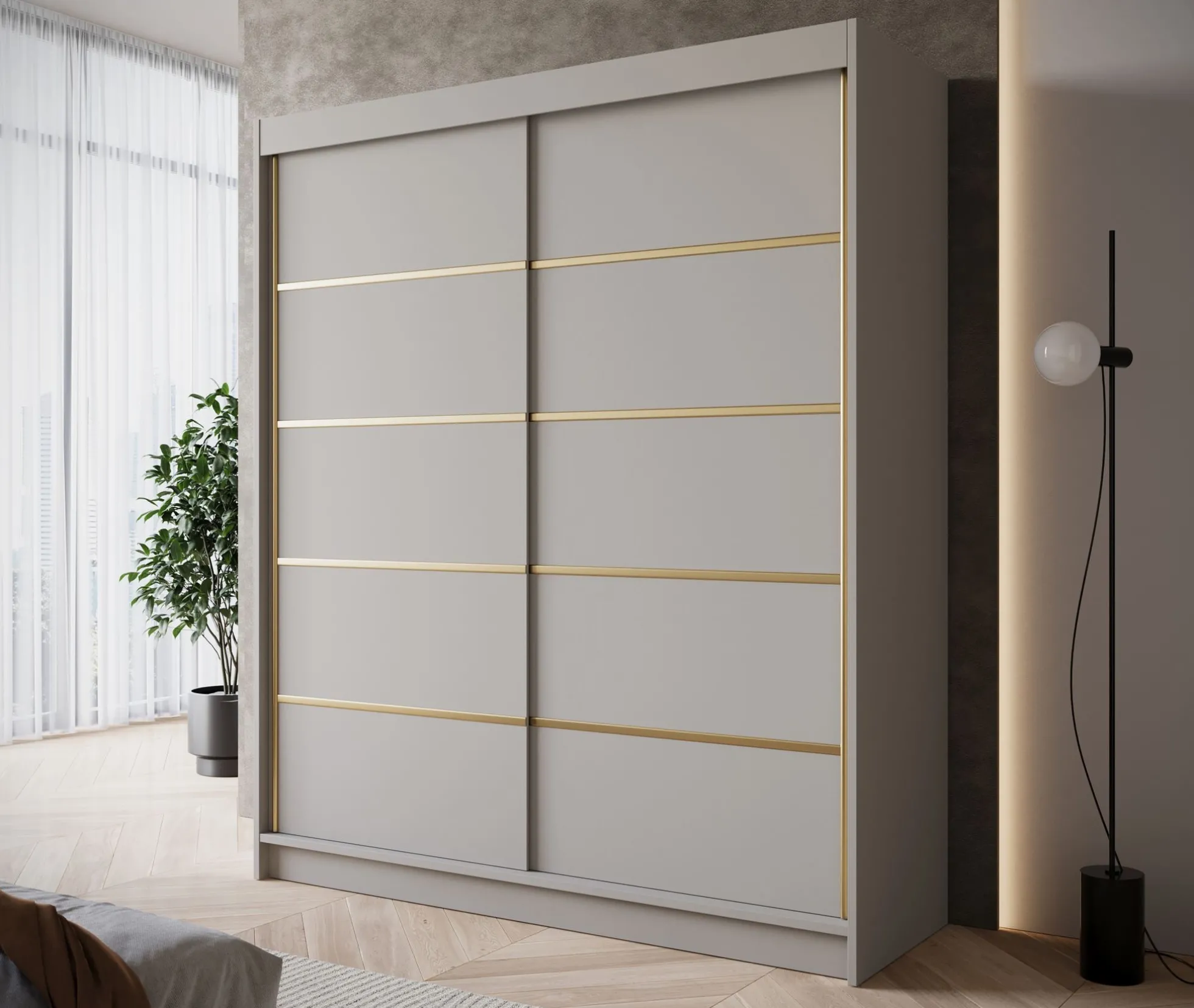 Eagle - Kledingkast met schuifdeuren - Beige - 180x58x215 cm