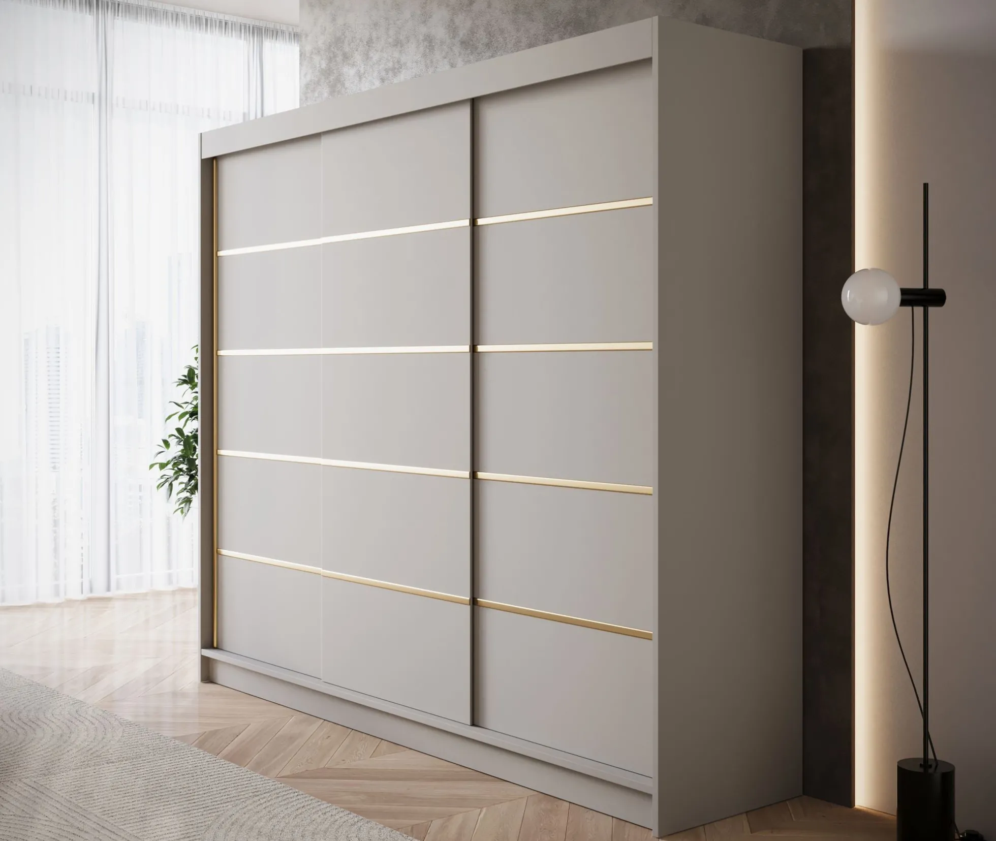 Eagle - Kledingkast met schuifdeuren - Beige - 250x58x215 cm