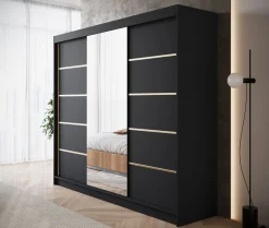 Eagle - Kledingkast met spiegel - Zwart - 250x58x215 cm