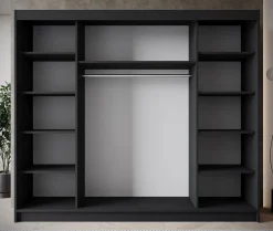 Eagle - Kledingkast met spiegel - Zwart - 250x58x215 cm