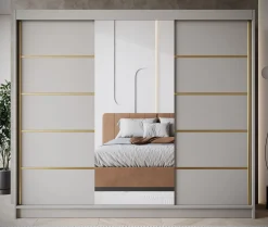 Eagle - Kledingkast met spiegel - Beige - 250x58x215 cm