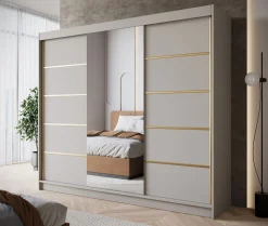 Eagle - Kledingkast met spiegel - Beige - 250x58x215 cm