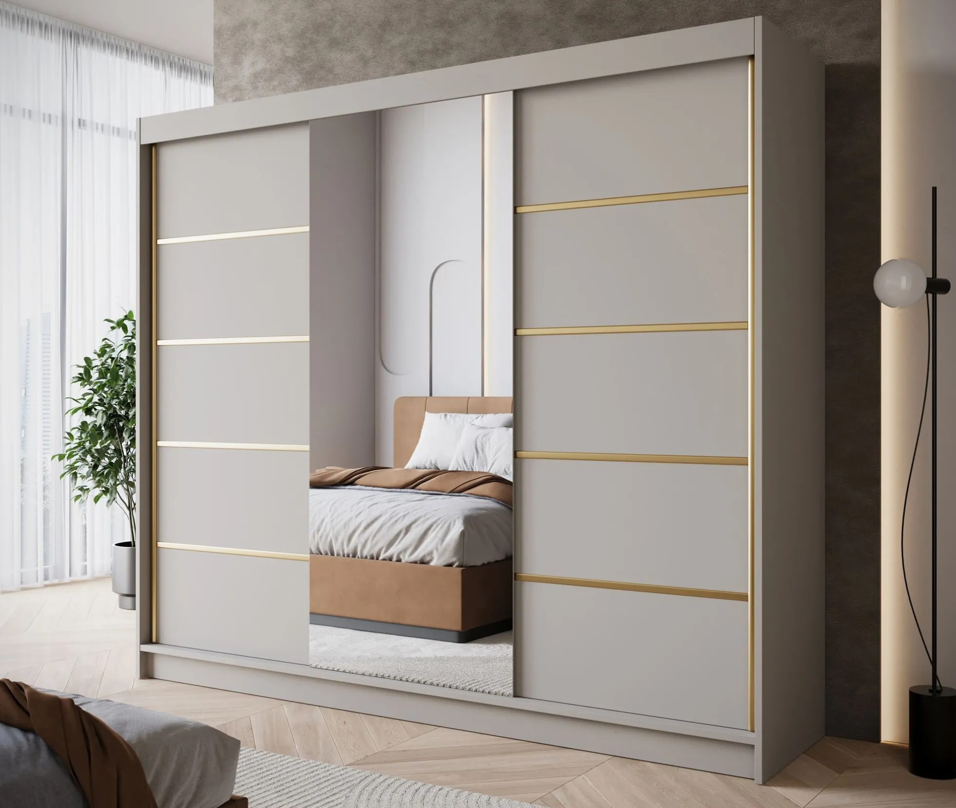 Eagle - Kledingkast met spiegel - Beige - 250x58x215 cm