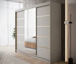 Eagle - Kledingkast met spiegel - Beige - 250x58x215 cm