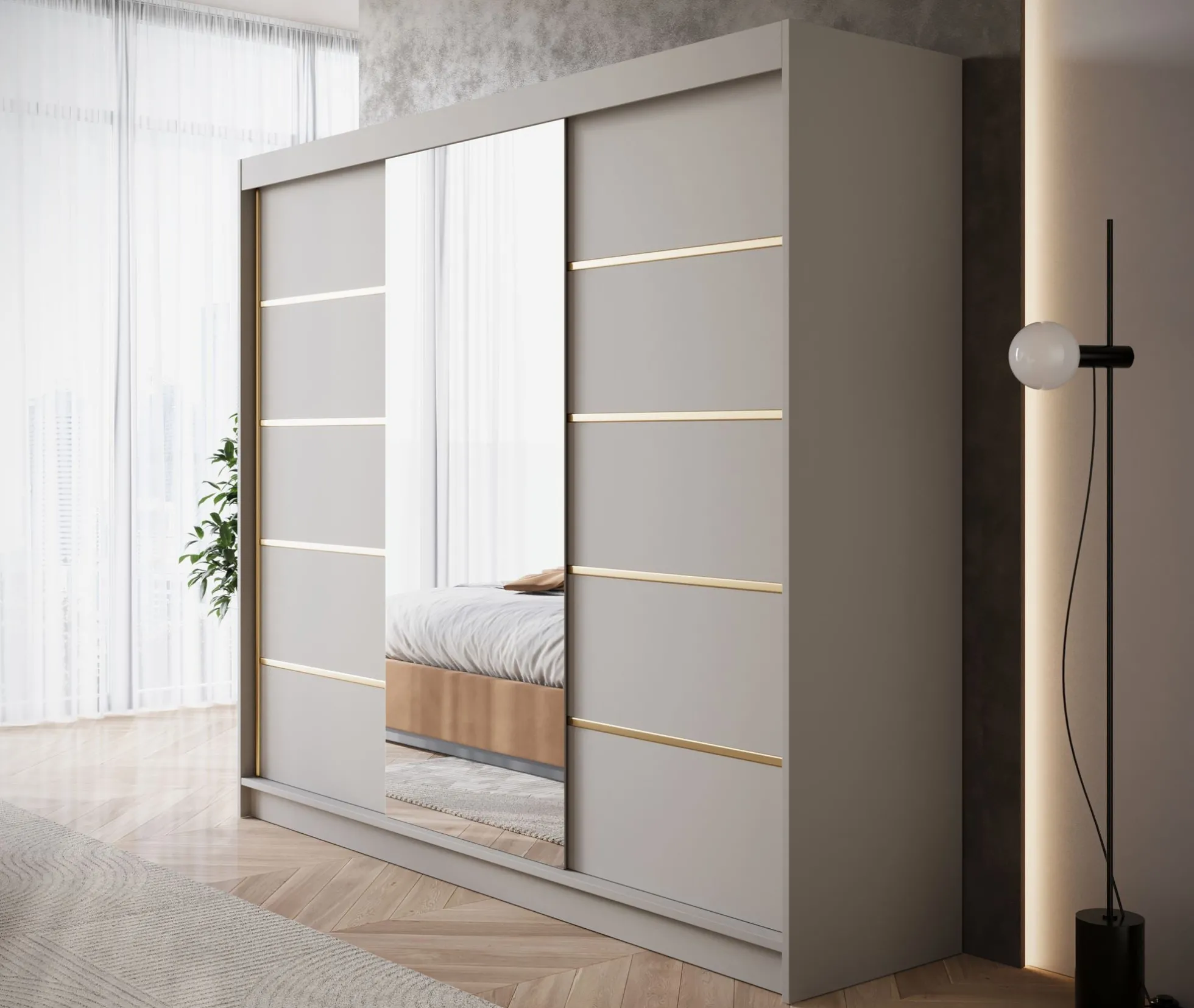 Eagle - Kledingkast met spiegel - Beige - 250x58x215 cm