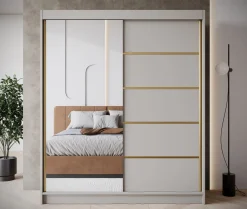 Eagle - Kledingkast met spiegel - Beige - 180x58x215 cm