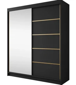 Eagle - Kledingkast met spiegel - Zwart - 180x58x215 cm