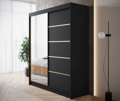Eagle - Kledingkast met spiegel - Zwart - 180x58x215 cm