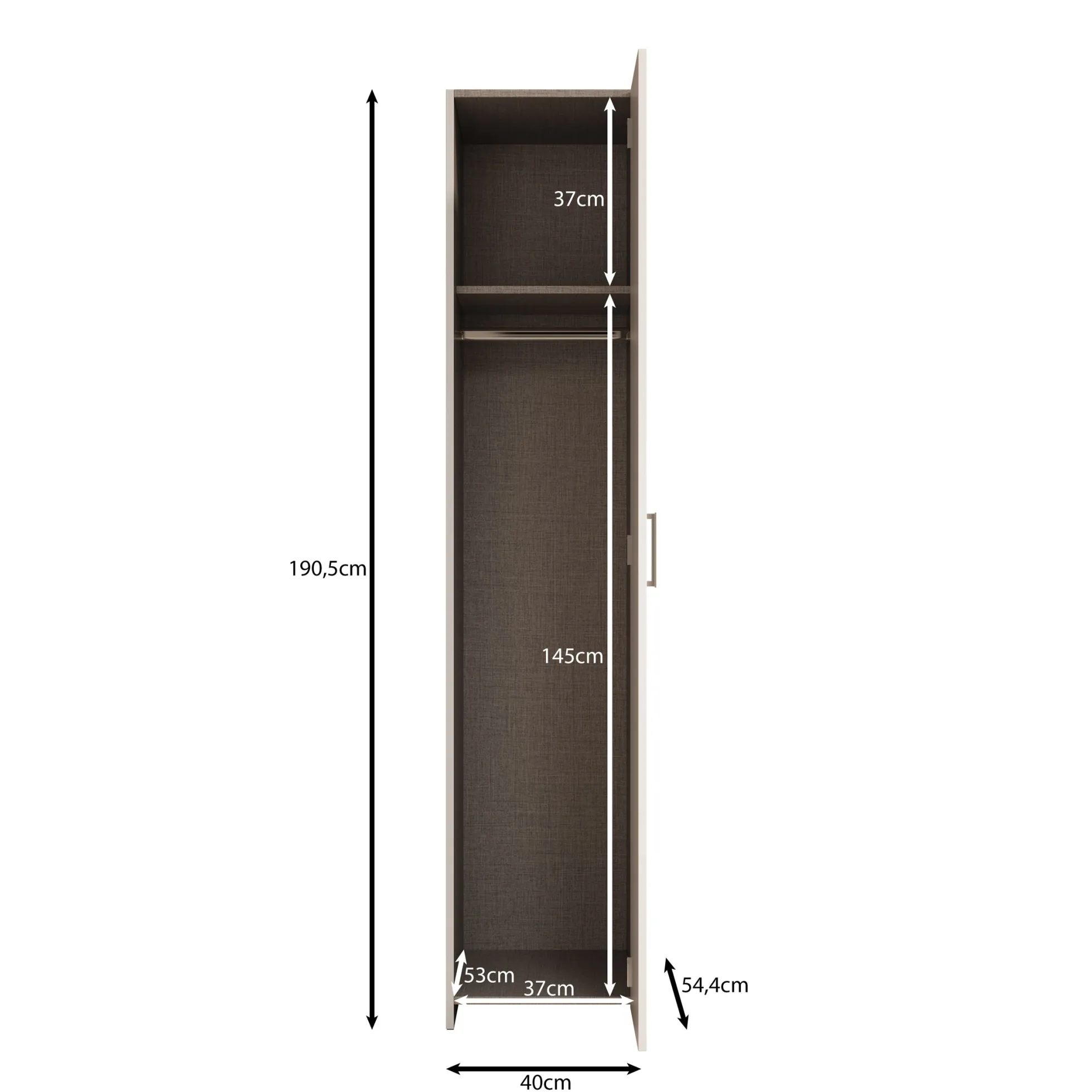 Elario - Kledingkast 1 deurs - Wit - 40x54x191 cm